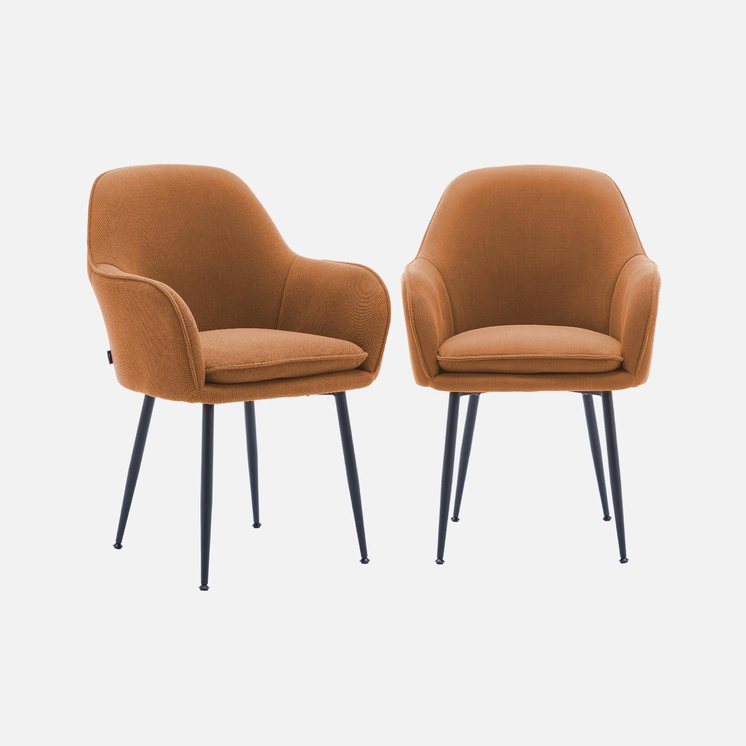 Set di 2 poltrone in velluto a coste con gambe in metallo nero opaco, Shella, Camel, 57x59x84.5 cm Photo3
