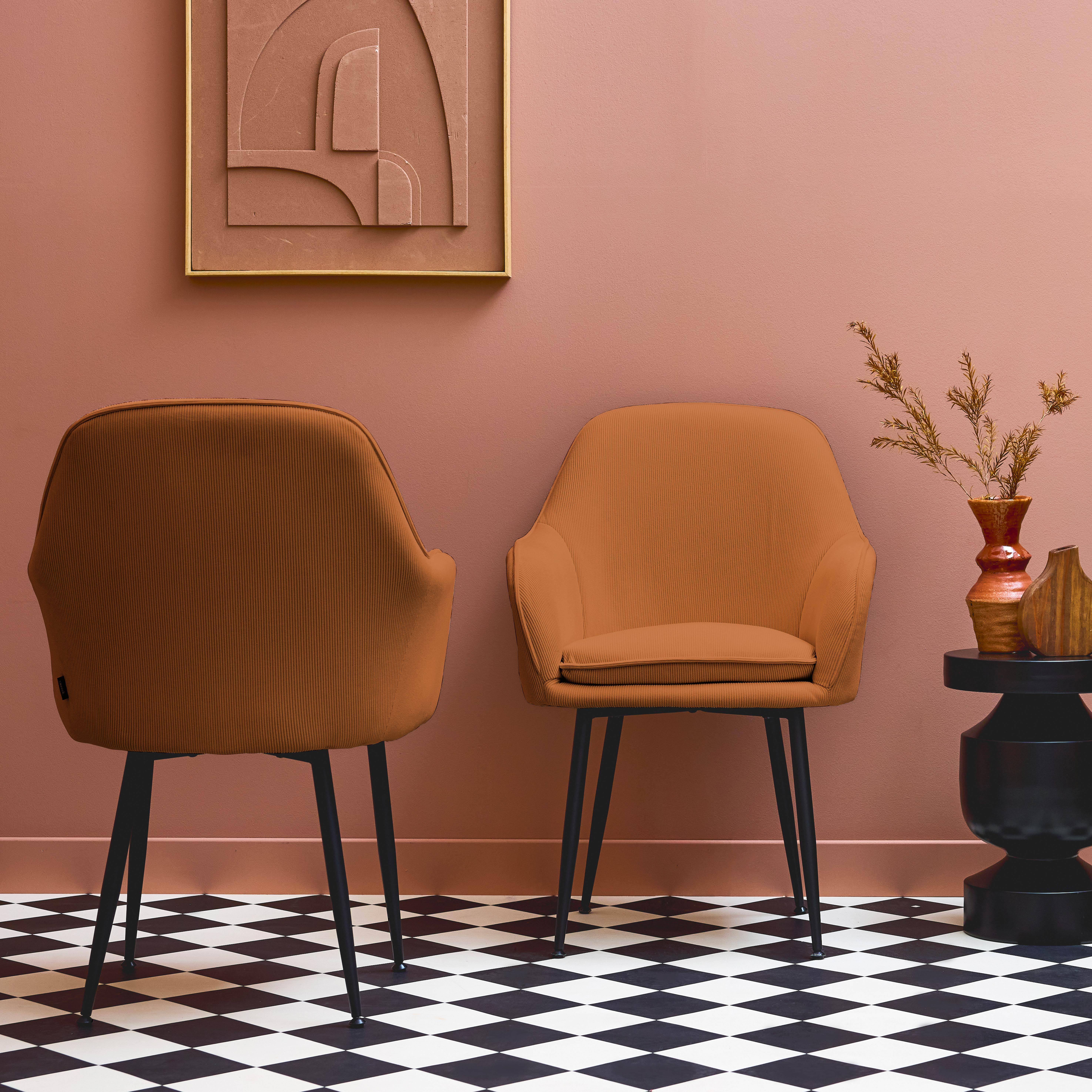 Set di 2 poltrone in velluto a coste con gambe in metallo nero opaco, Shella, Camel, 57x59x84.5 cm,sweeek,Photo2
