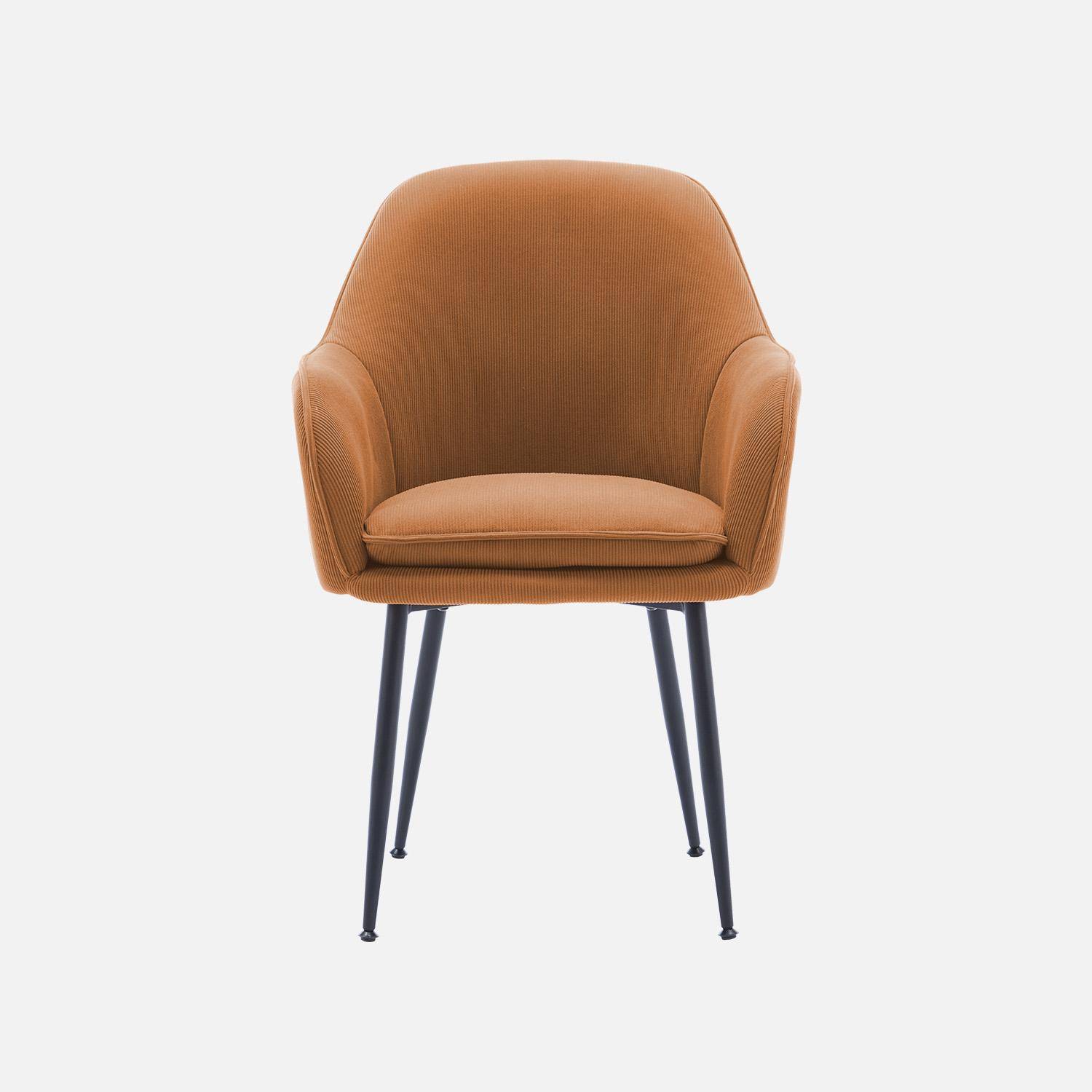Set di 2 poltrone in velluto a coste con gambe in metallo nero opaco, Shella, Camel, 57x59x84.5 cm Photo5