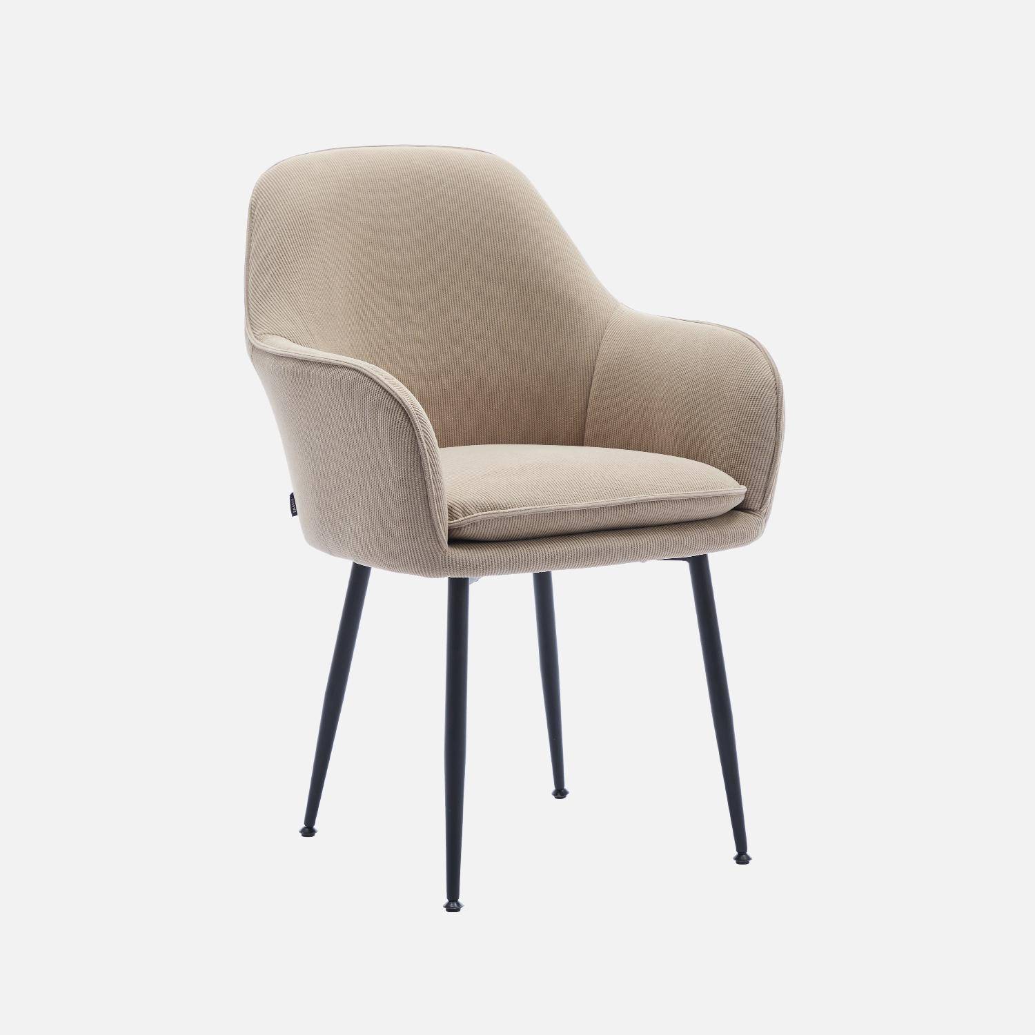 Set di 2 poltrone in velluto a coste con gambe in metallo nero opaco, Shella, Beige, 57x59x84.5 cm,sweeek,Photo4