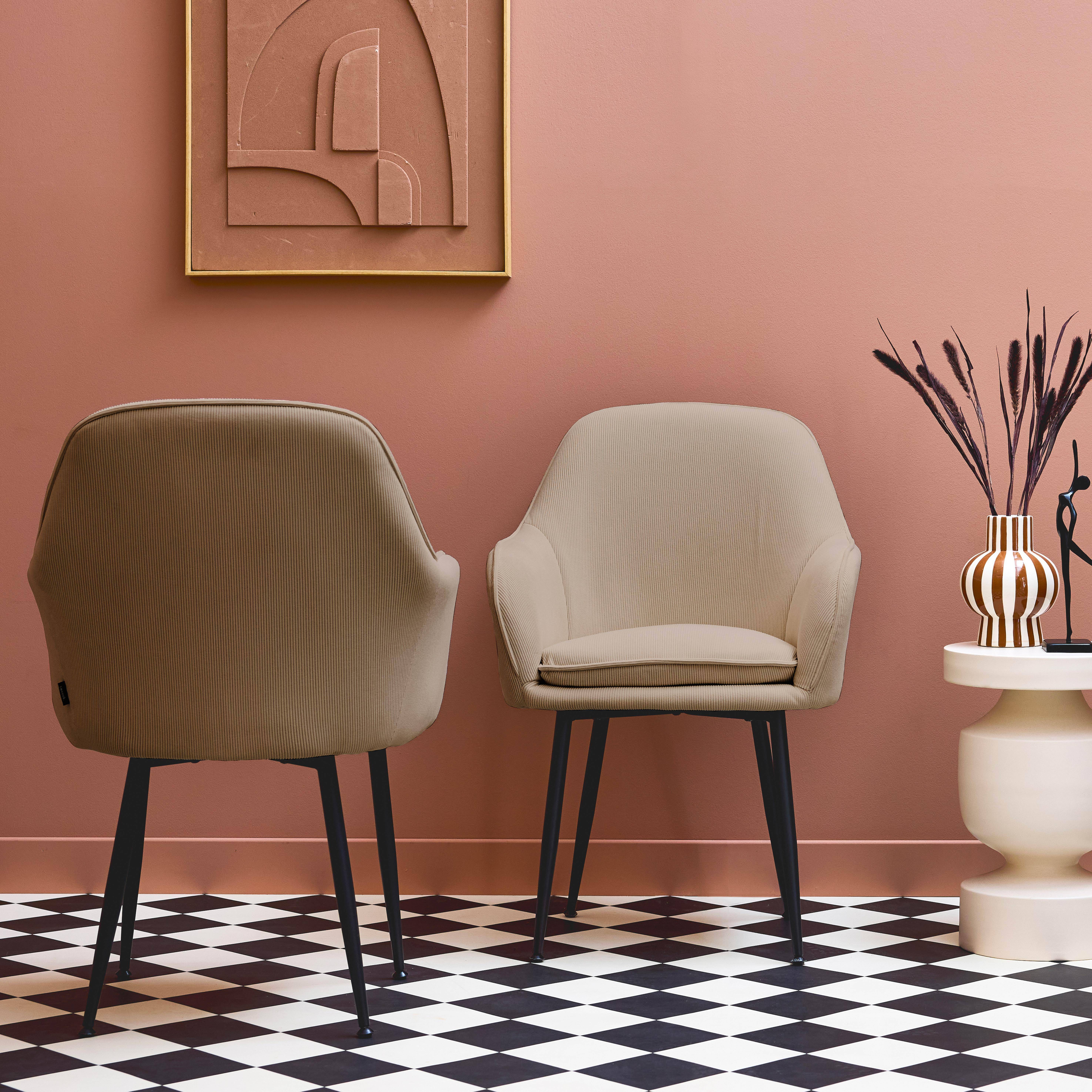 Set di 2 poltrone in velluto a coste con gambe in metallo nero opaco, Shella, Beige, 57x59x84.5 cm Photo1