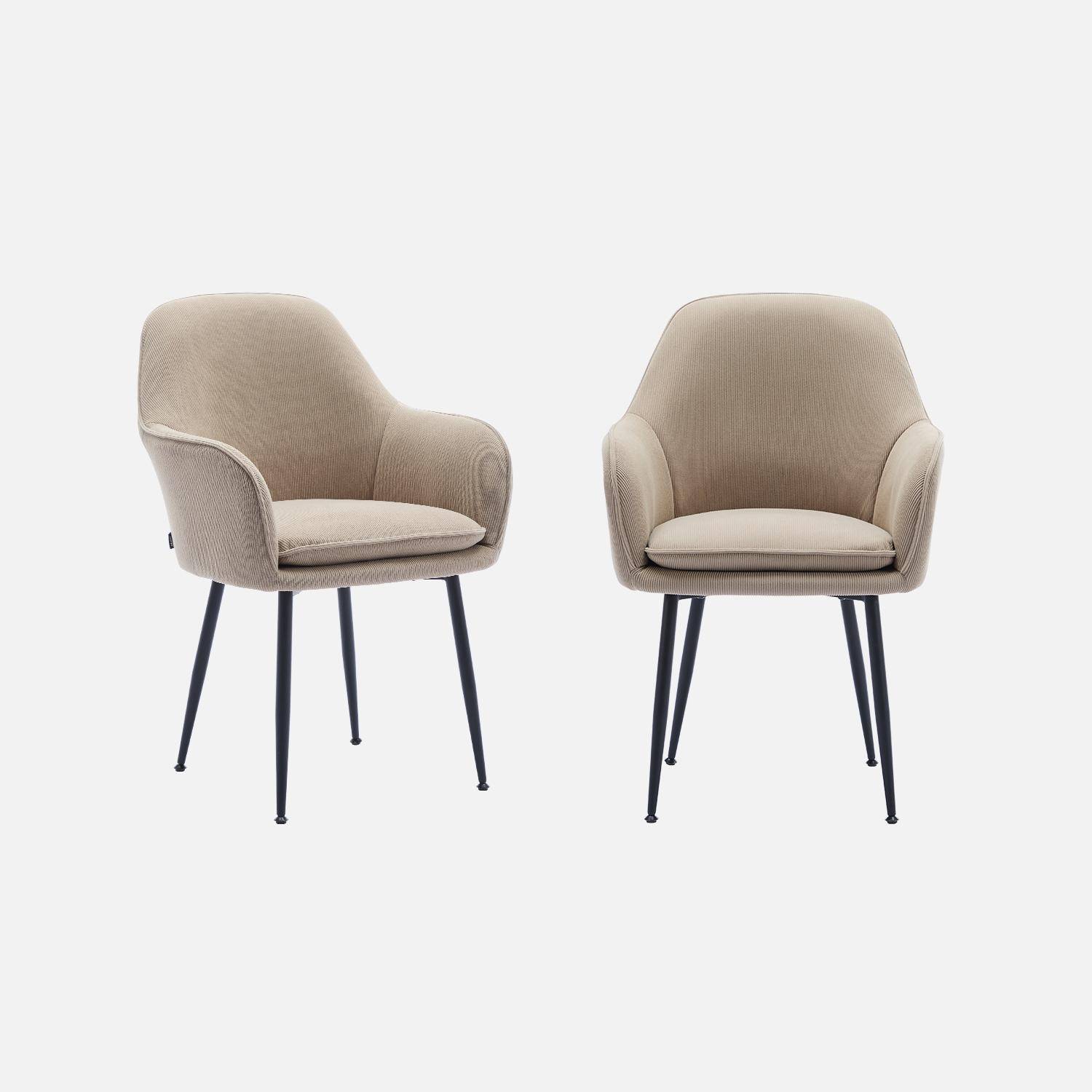 Set di 2 poltrone in velluto a coste con gambe in metallo nero opaco, Shella, Beige, 57x59x84.5 cm,sweeek,Photo3