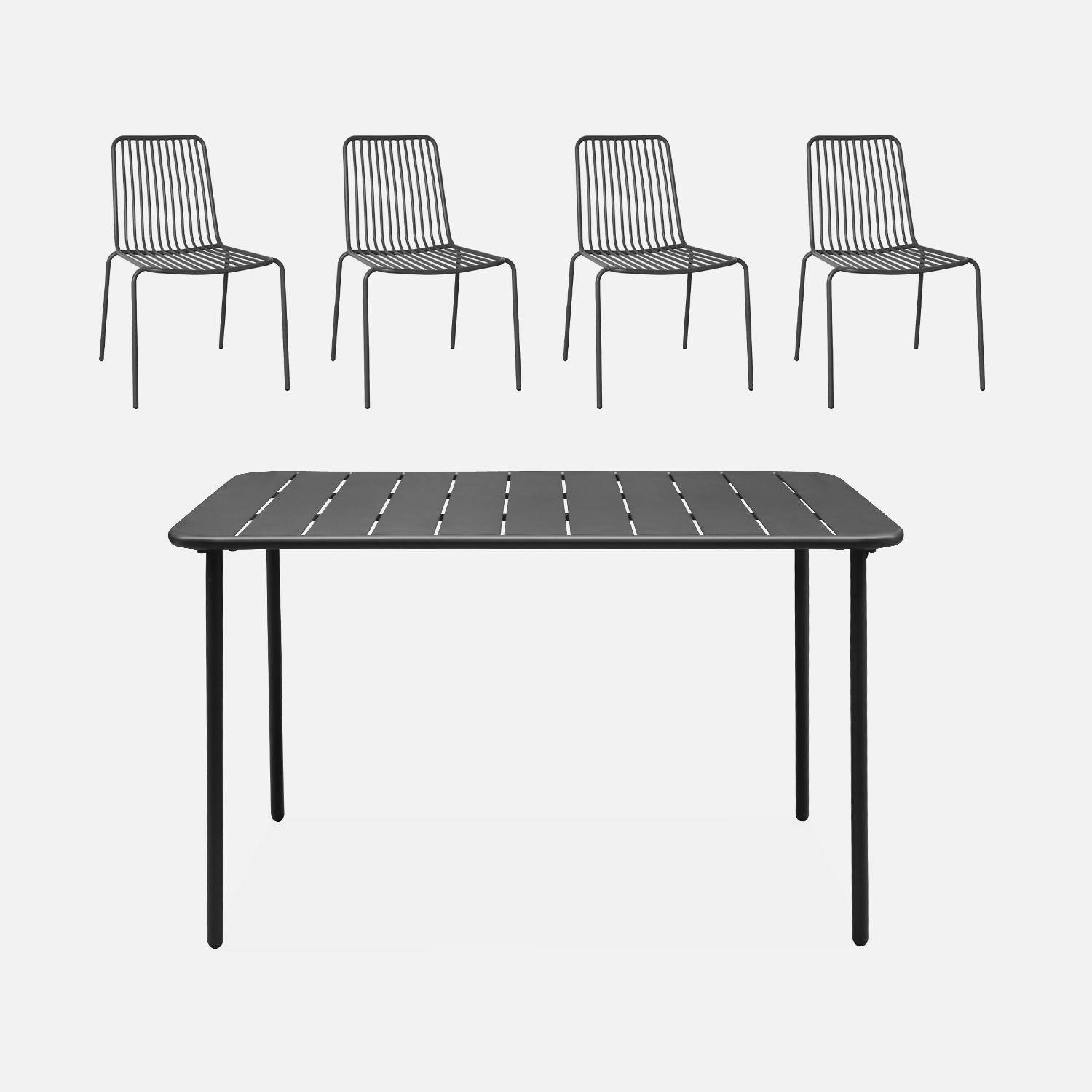 Table de jardin métal + 4 chaises anthracite empilables Photo1