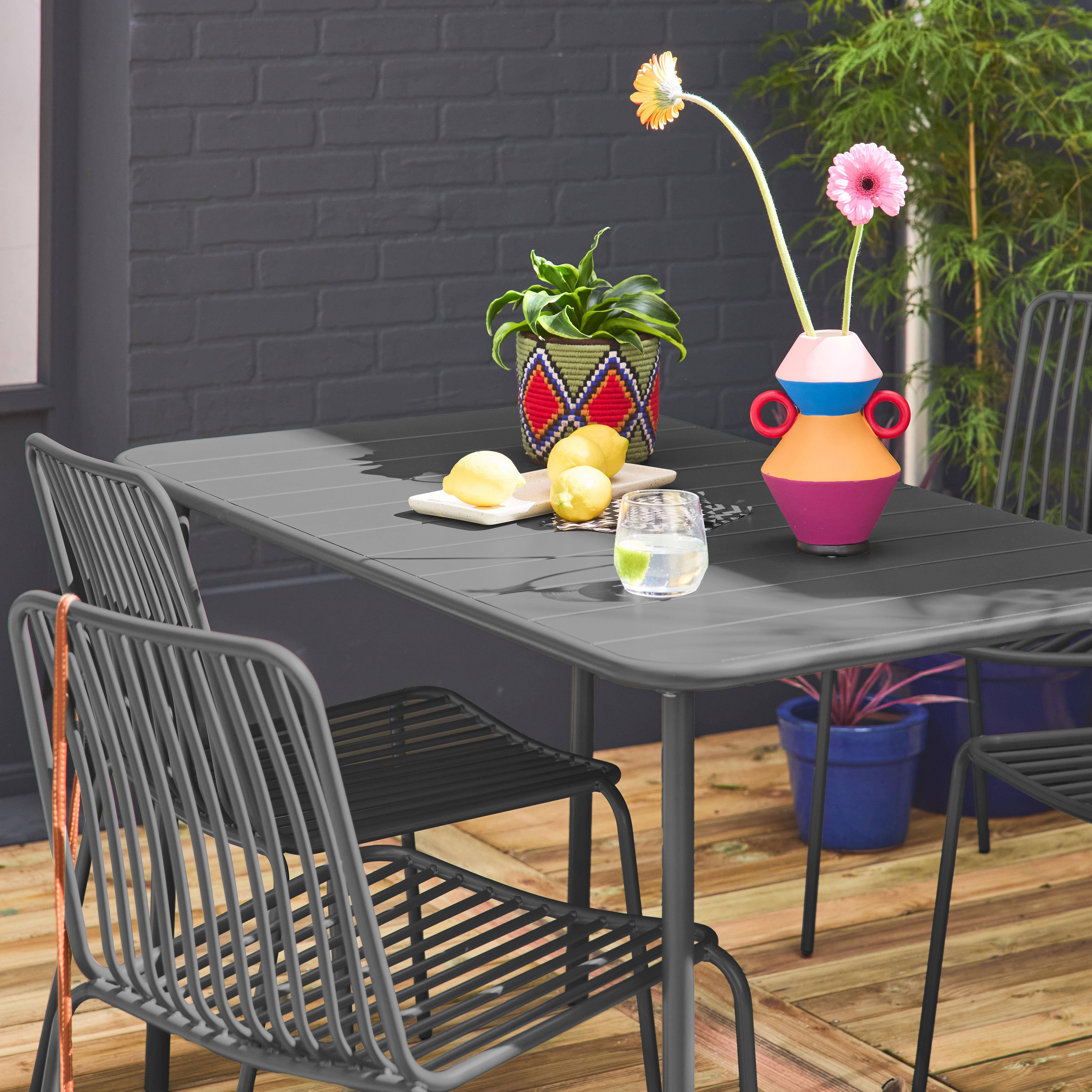 Table de jardin métal + 4 chaises anthracite ,sweeek,Photo2