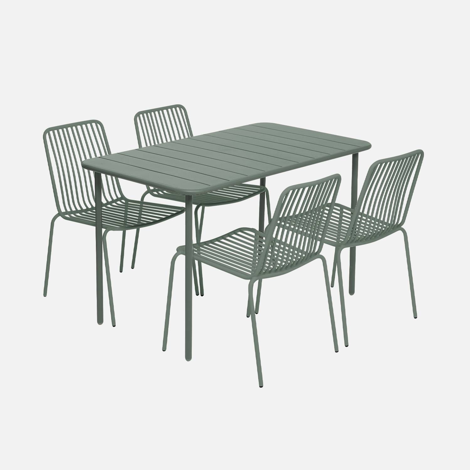 Table de jardin métal + 4 chaises kaki acier I sweeek 