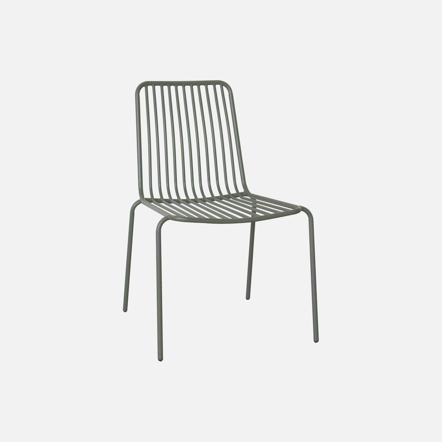 Table de jardin métal + 4 chaises kaki empilables  Photo3