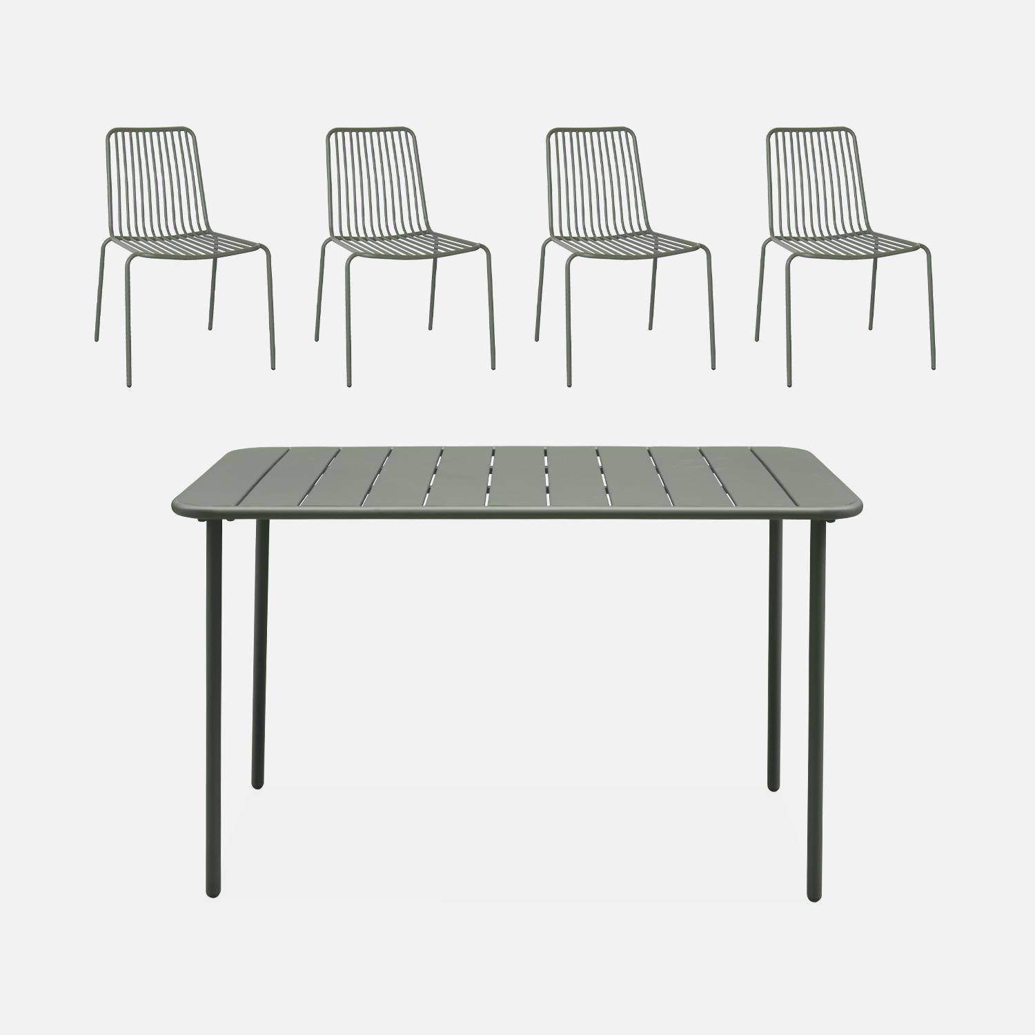 Table de jardin métal + 4 chaises kaki empilables ,sweeek,Photo1