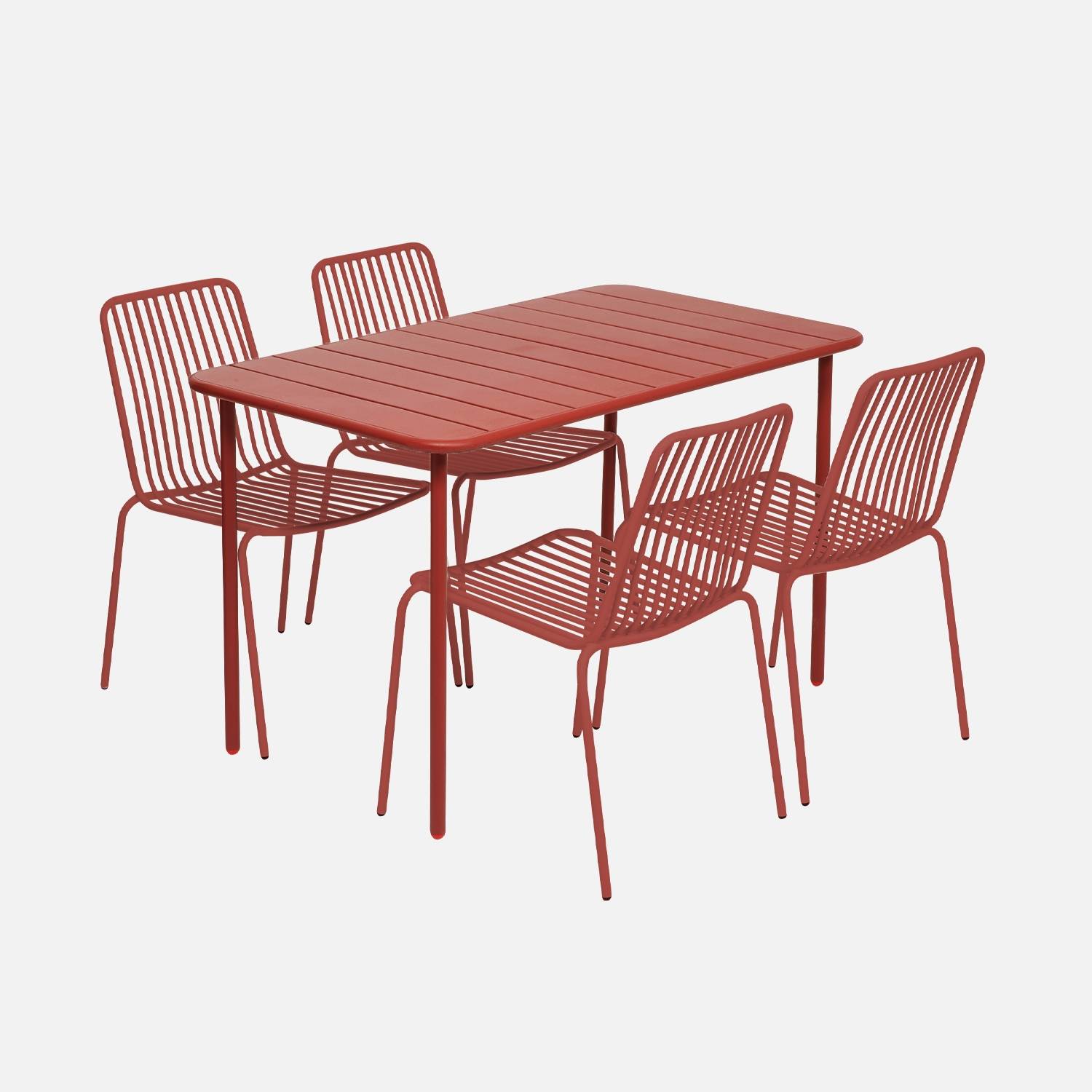 Table de jardin métal + 4 chaises terracotta acier I sweeek 