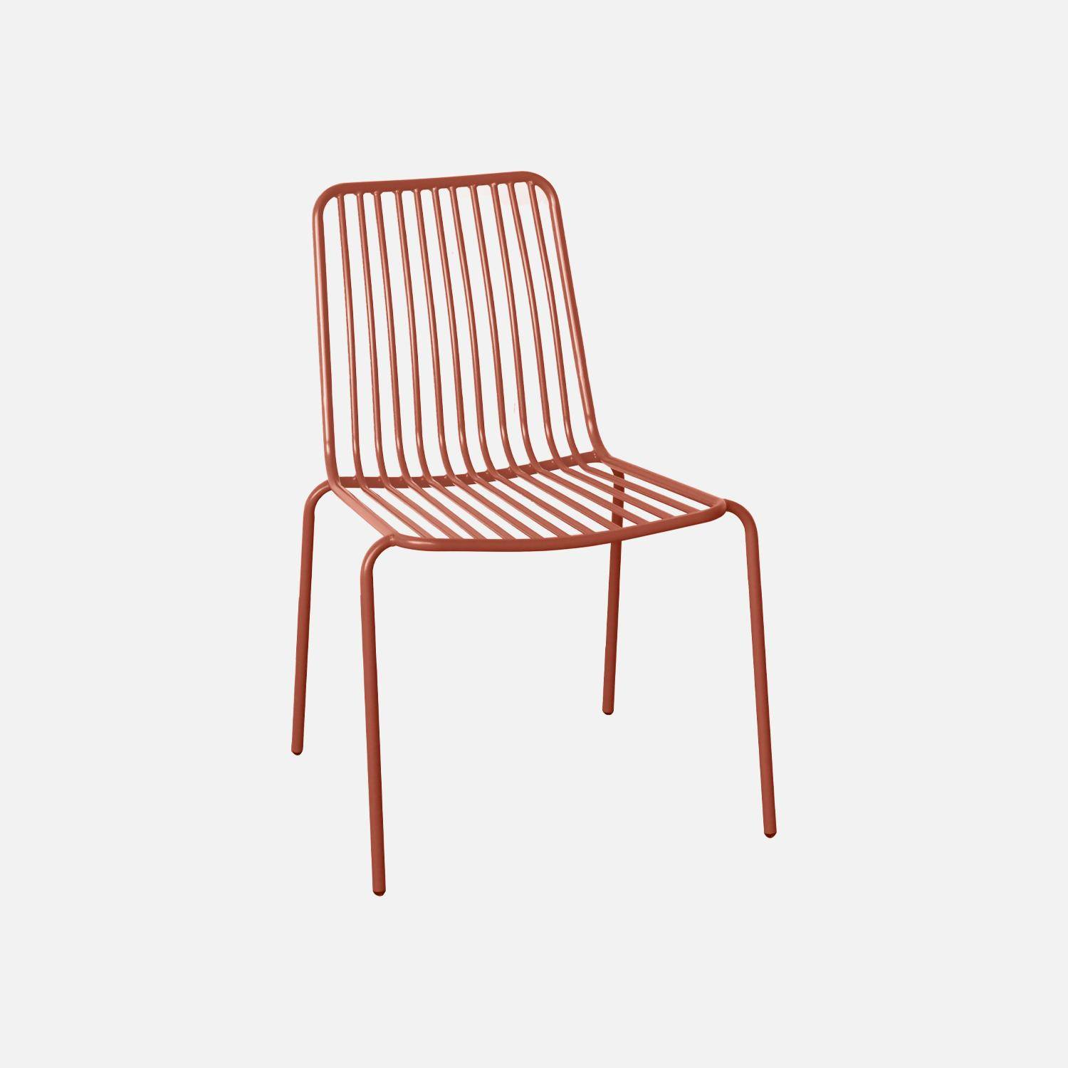 Table de jardin métal + 4 chaises terracotta empilables,sweeek,Photo3