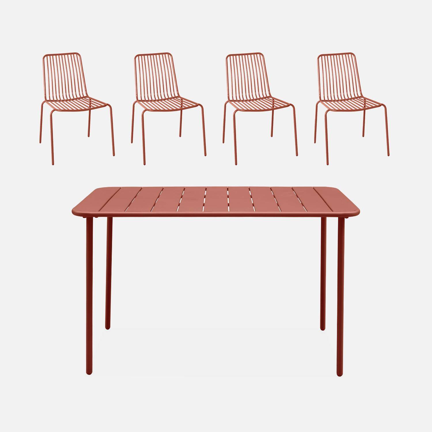 Table de jardin métal + 4 chaises terracotta empilables,sweeek,Photo1