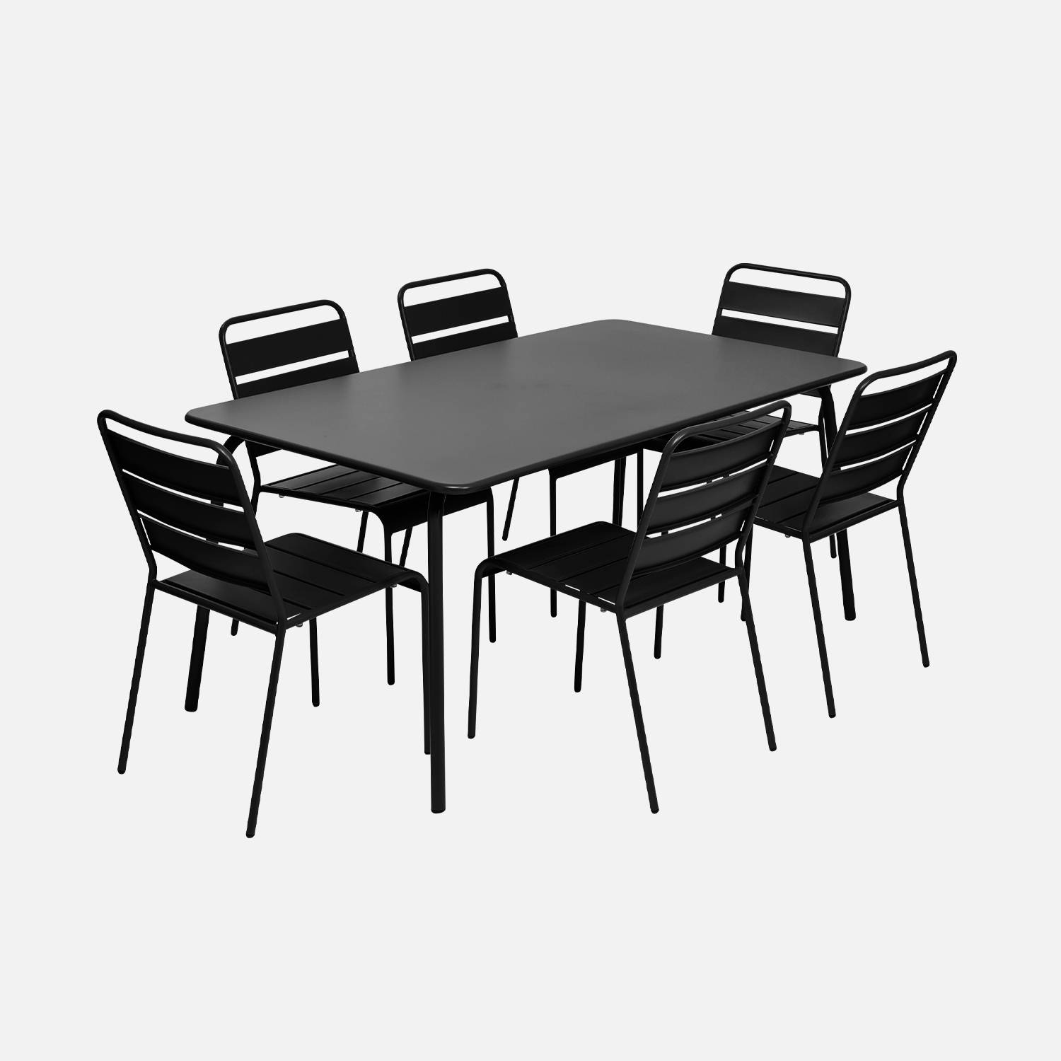Table de jardin en métal, 160x90cm + 6 chaises noir I sweeek
