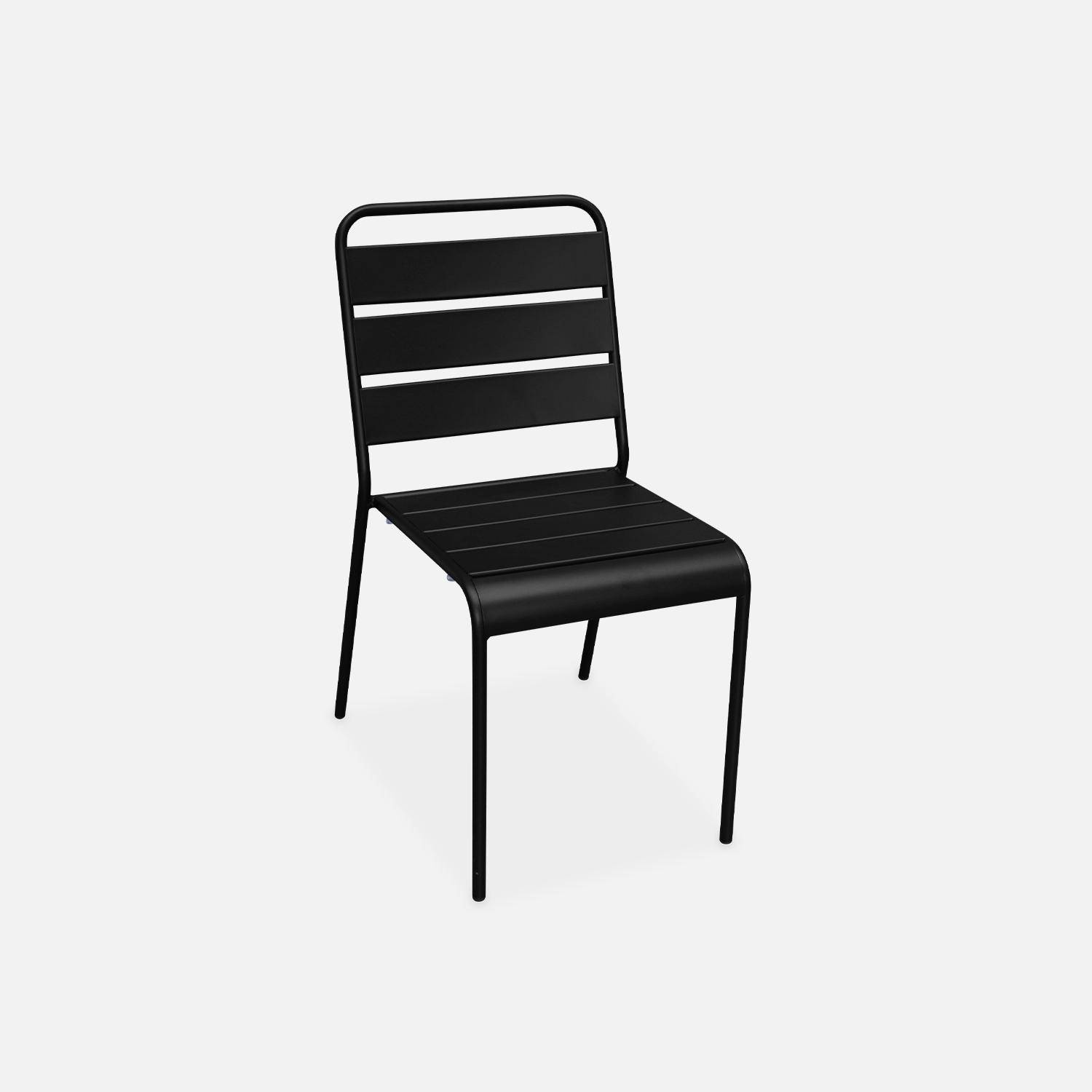 Table de jardin en métal, 160x90cm + 6 chaises empilables en métal noir Photo3