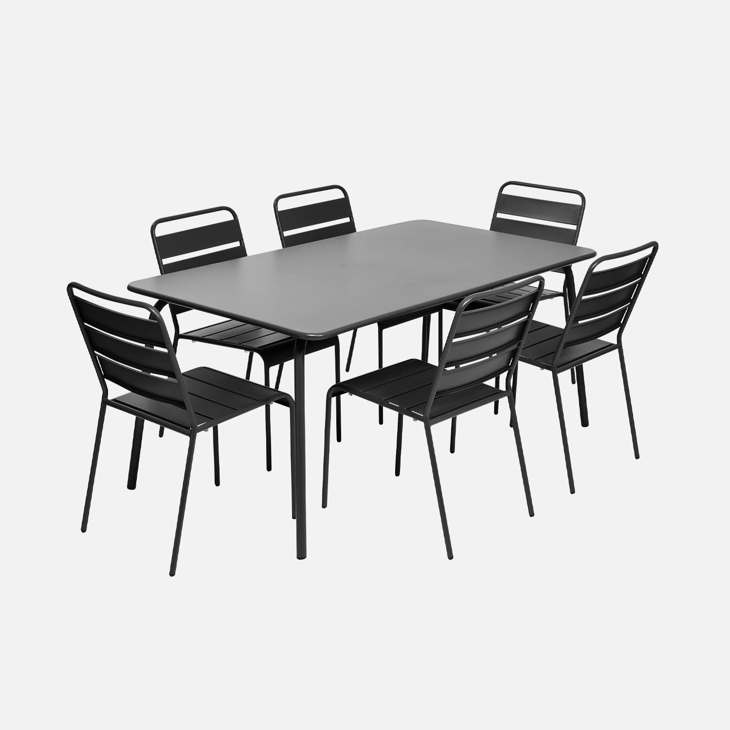 Table de jardin en métal, 160x90cm + 6 chaises gris I sweeek
