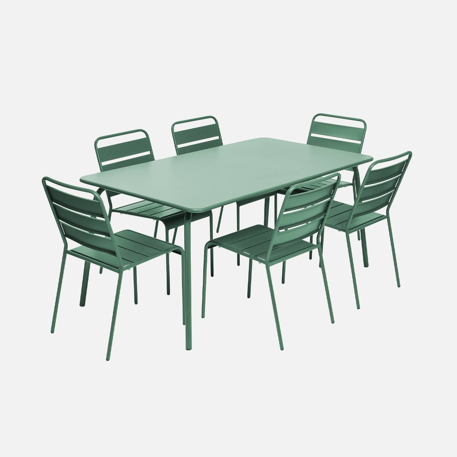 Table de jardin en métal, 160x90cm + 6 chaises vert I sweeek