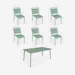 Table de jardin en métal, 160x90cm + 6 chaises empilables en métal vert jade Photo1