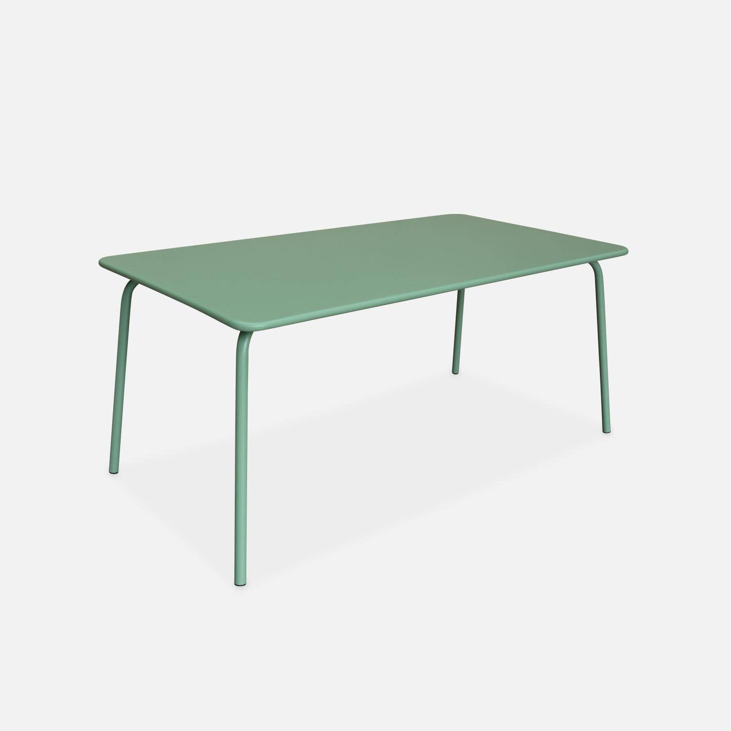 Table de jardin en métal, 160x90cm + 6 chaises empilables en métal vert jade Photo2