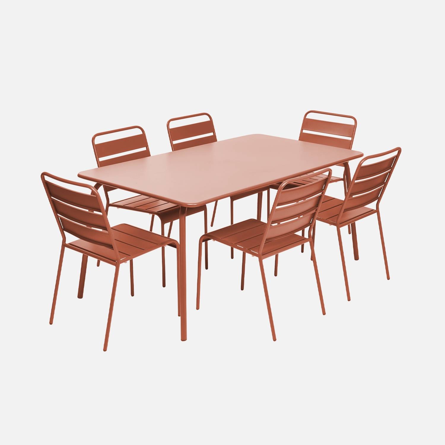 Table de jardin en métal, 160x90cm + 6 chaises rose I sweeek
