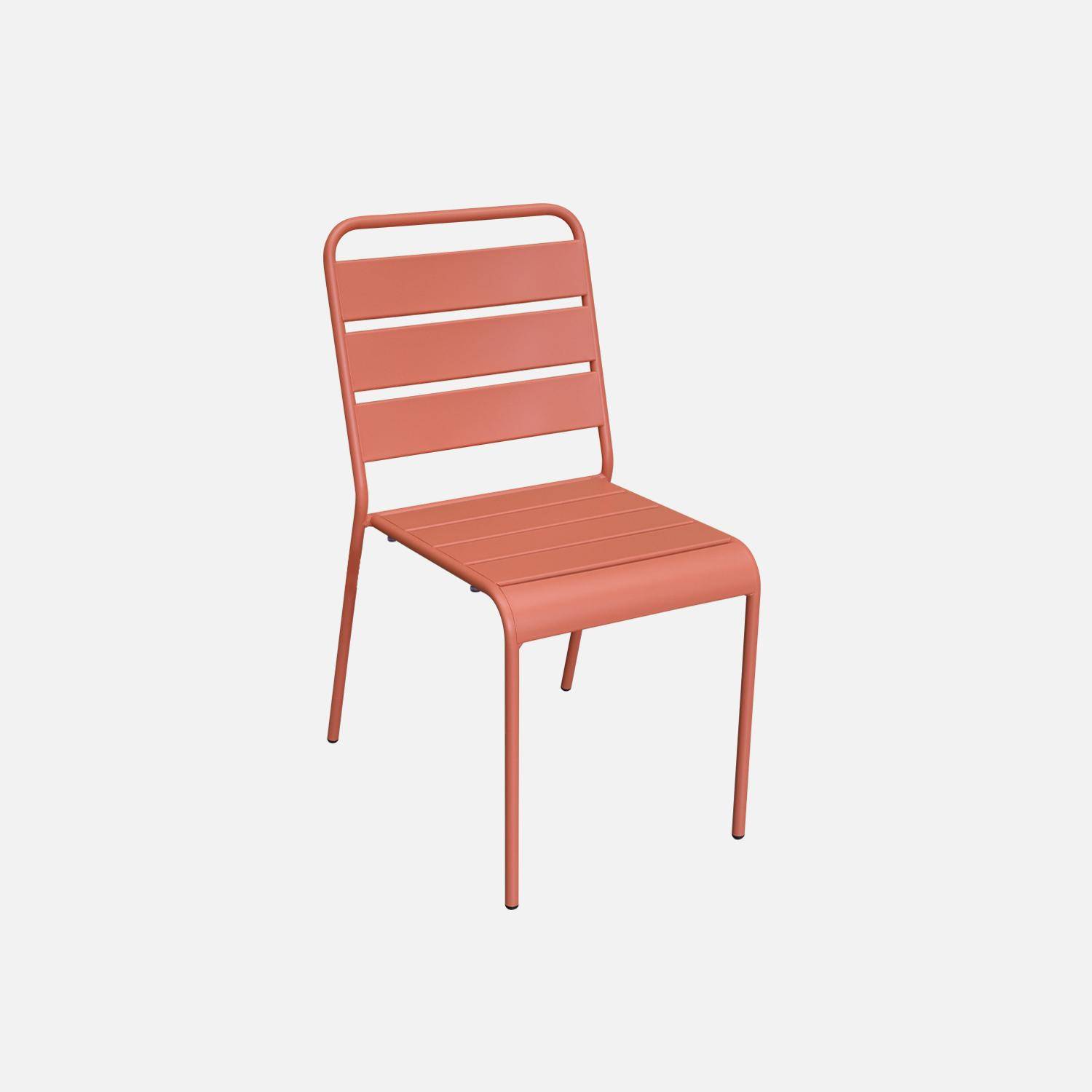 Table de jardin en métal, 160x90cm + 6 chaises empilables en métal rose saumon Photo3