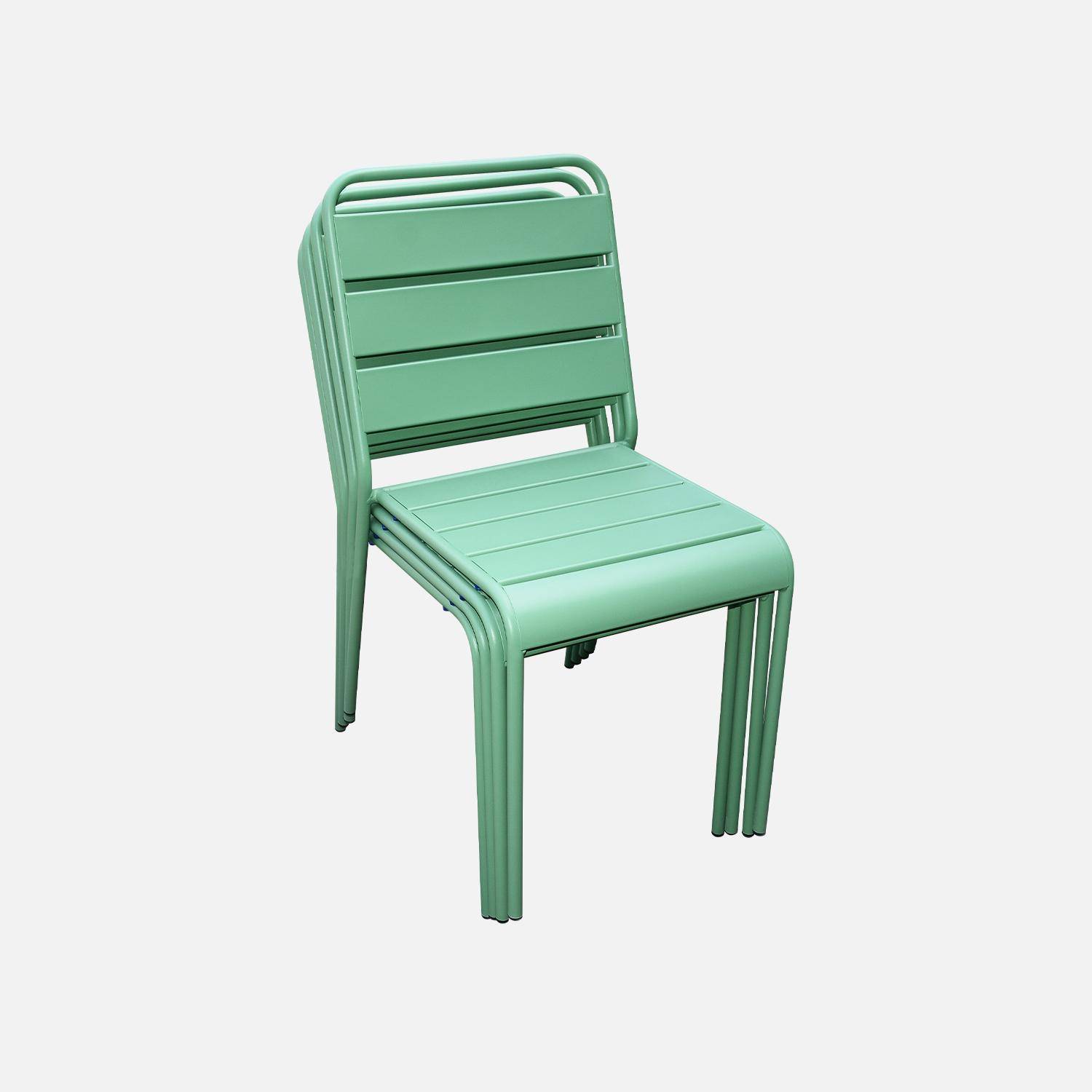 Table de jardin en métal 160x90cm + 4 chaises empilables et 2 fauteuils vert jade,sweeek,Photo5