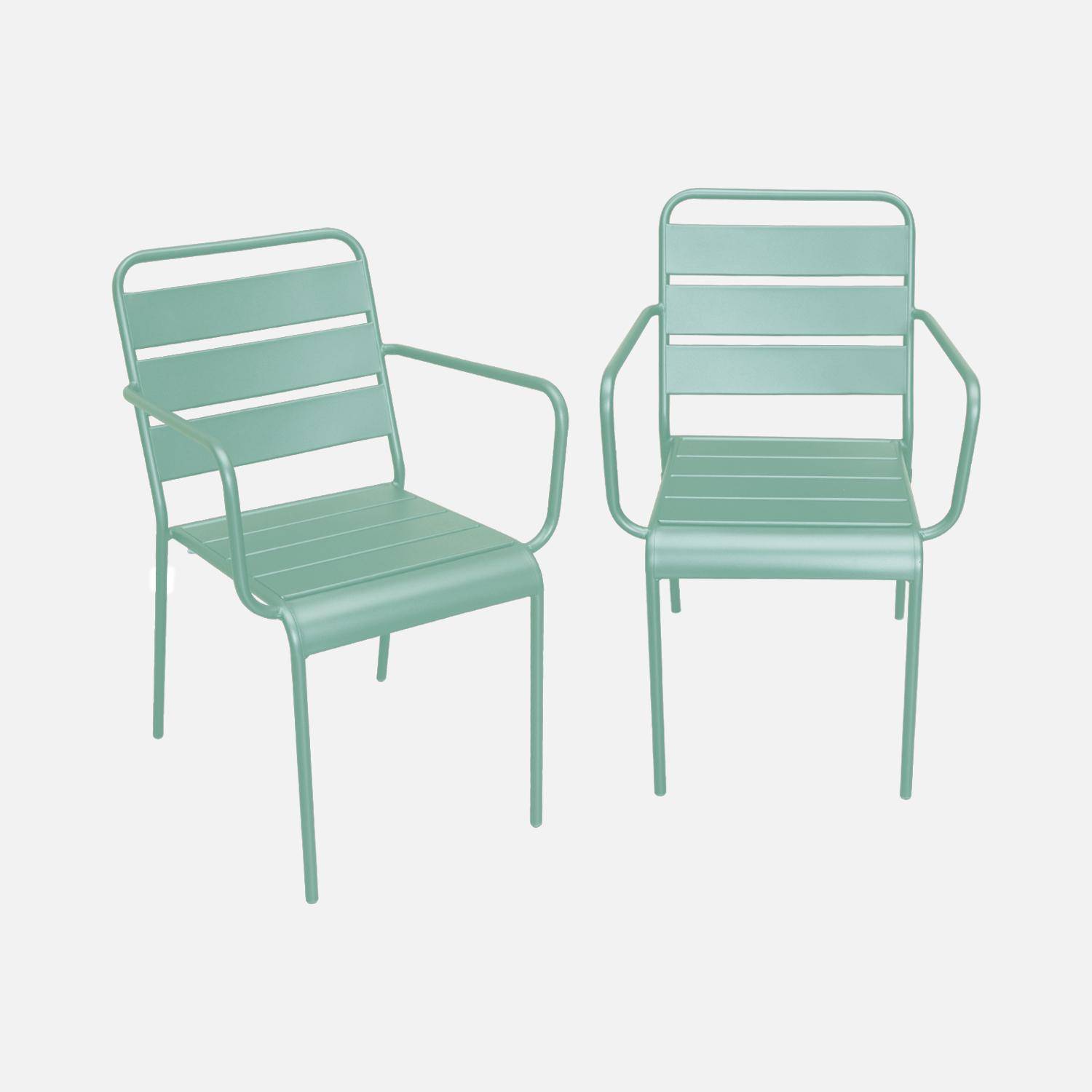 Table de jardin en métal 160x90cm + 4 chaises empilables et 2 fauteuils vert jade,sweeek,Photo4