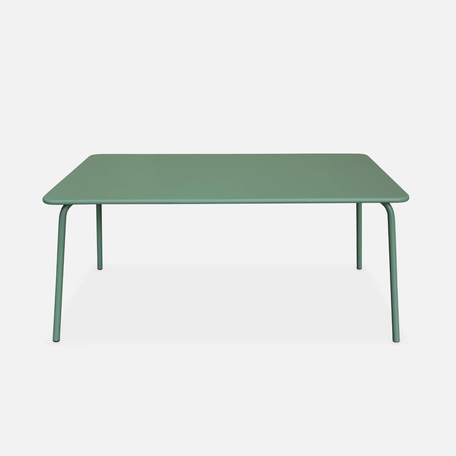 Table de jardin en métal 160x90cm + 4 chaises empilables et 2 fauteuils vert jade Photo2
