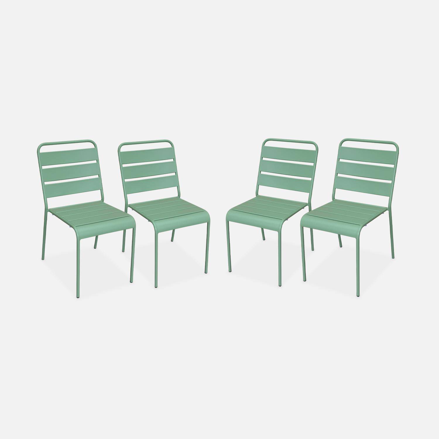 Table de jardin en métal 160x90cm + 4 chaises empilables et 2 fauteuils vert jade,sweeek,Photo3