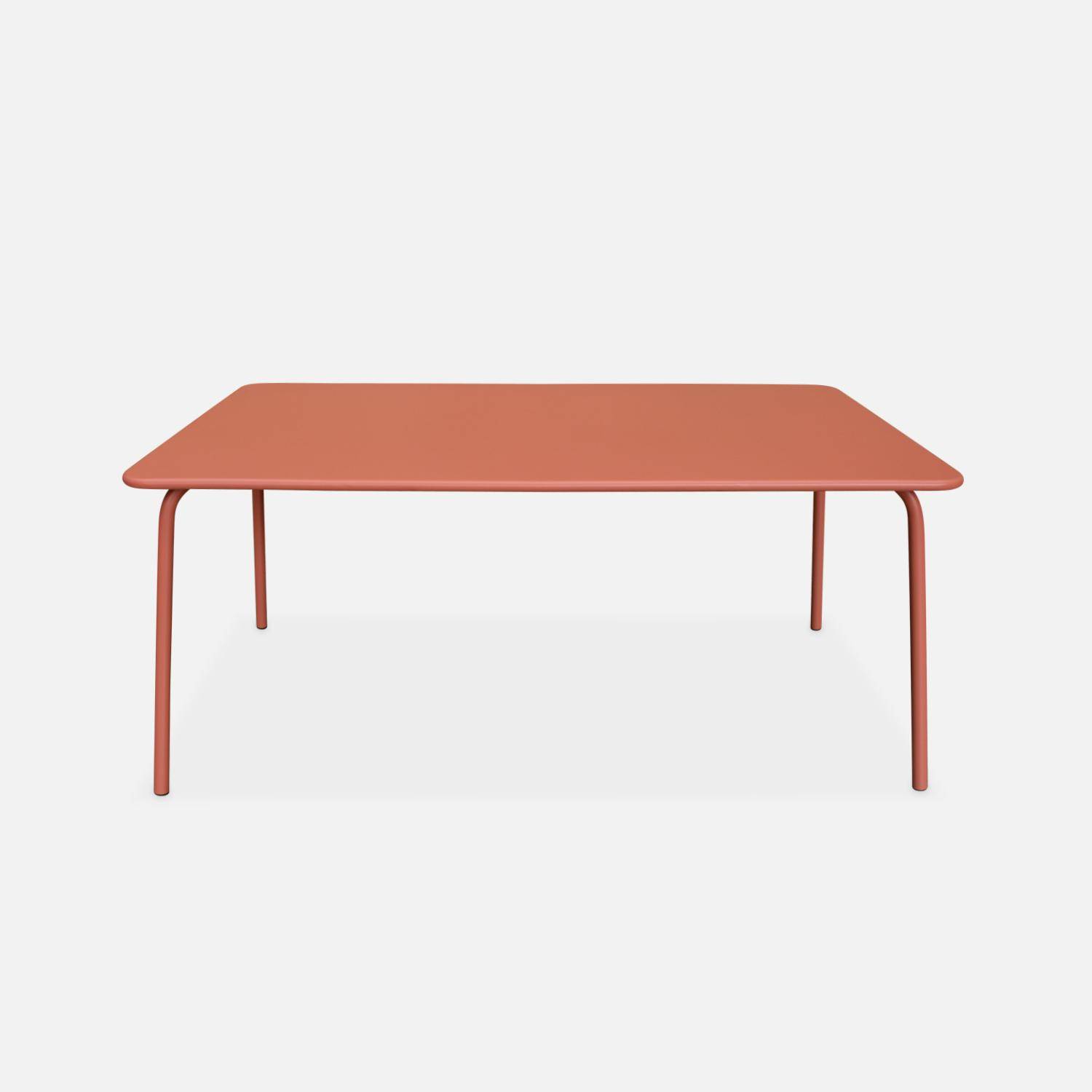 Table de jardin en métal 160x90cm + 4 chaises empilables et 2 fauteuils rose saumon  Photo2