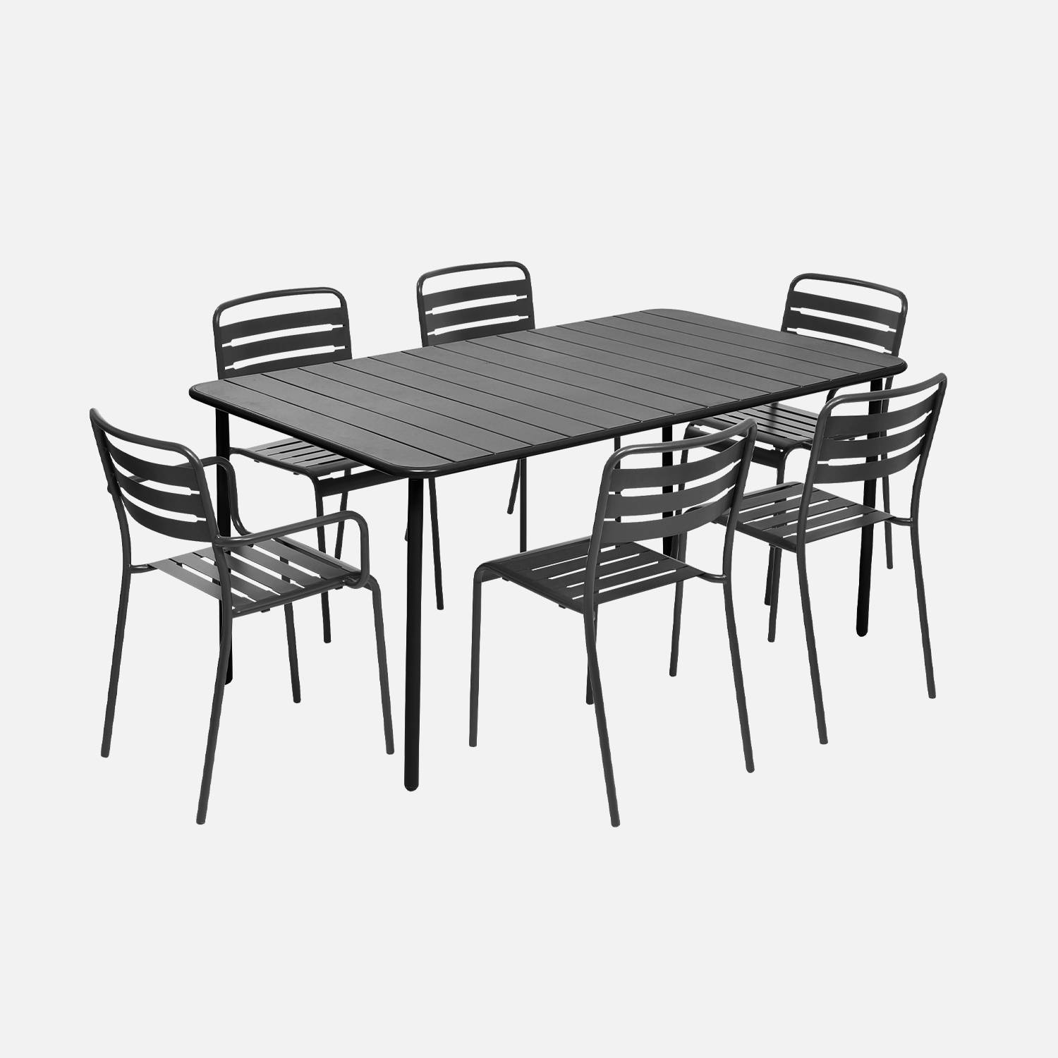 Table de jardin 2 fauteuil et 4 chaises, anthracite | sweeek