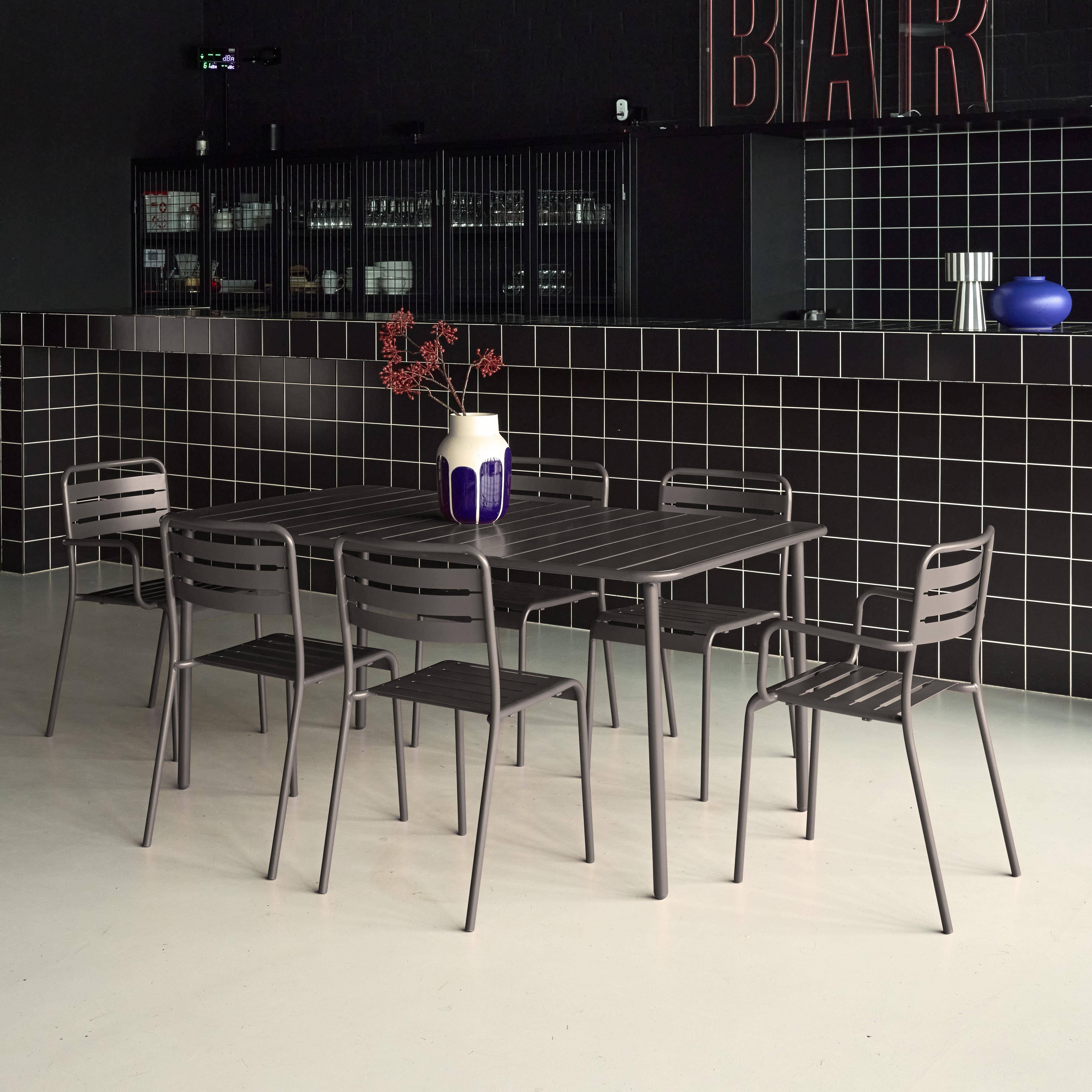 Table de jardin métal + 6 assises anthracite, acier traitement anti rouille,sweeek,Photo2