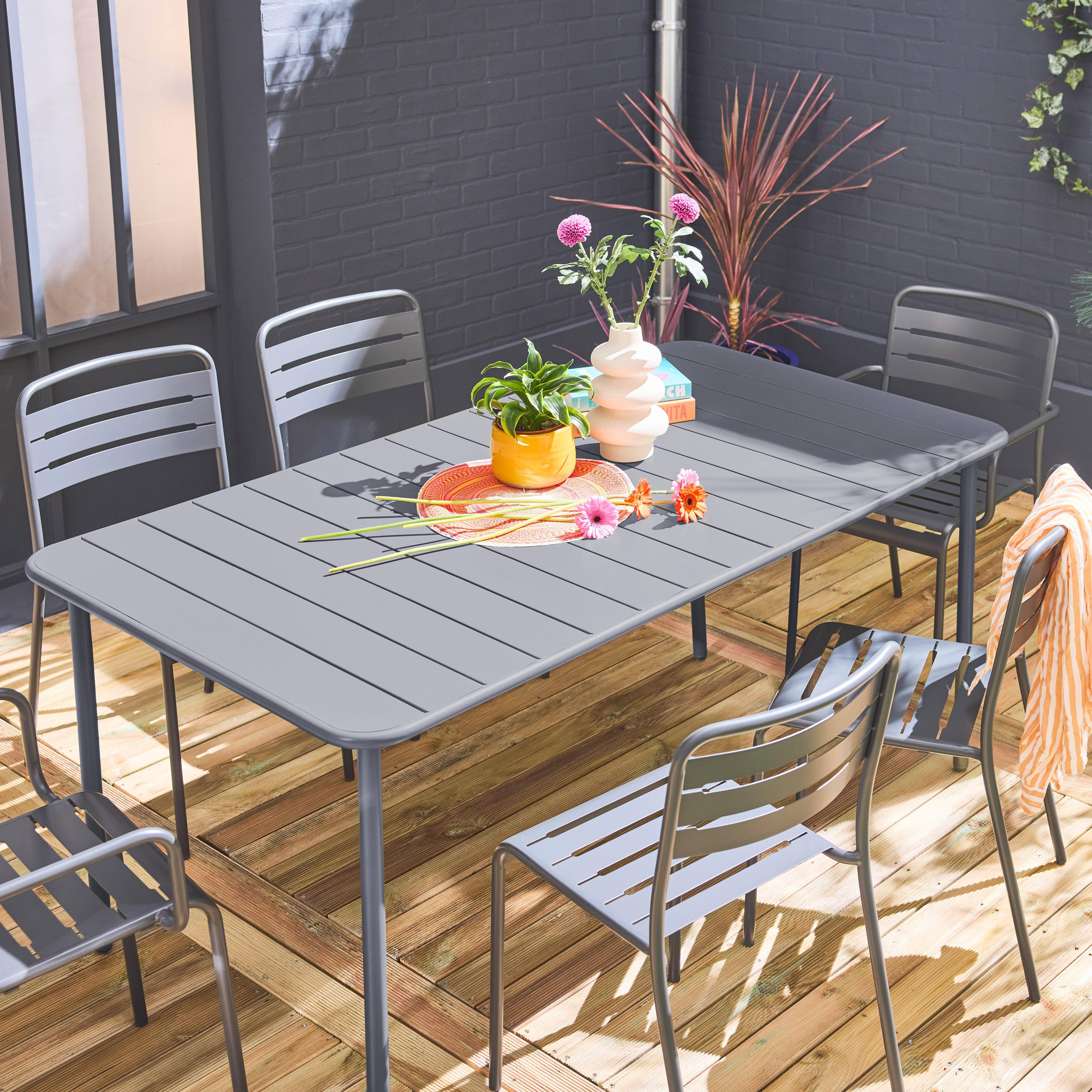 Table de jardin métal + 2 fauteuil et 4 chaises, anthracite, acier traitement anti rouille,sweeek,Photo2