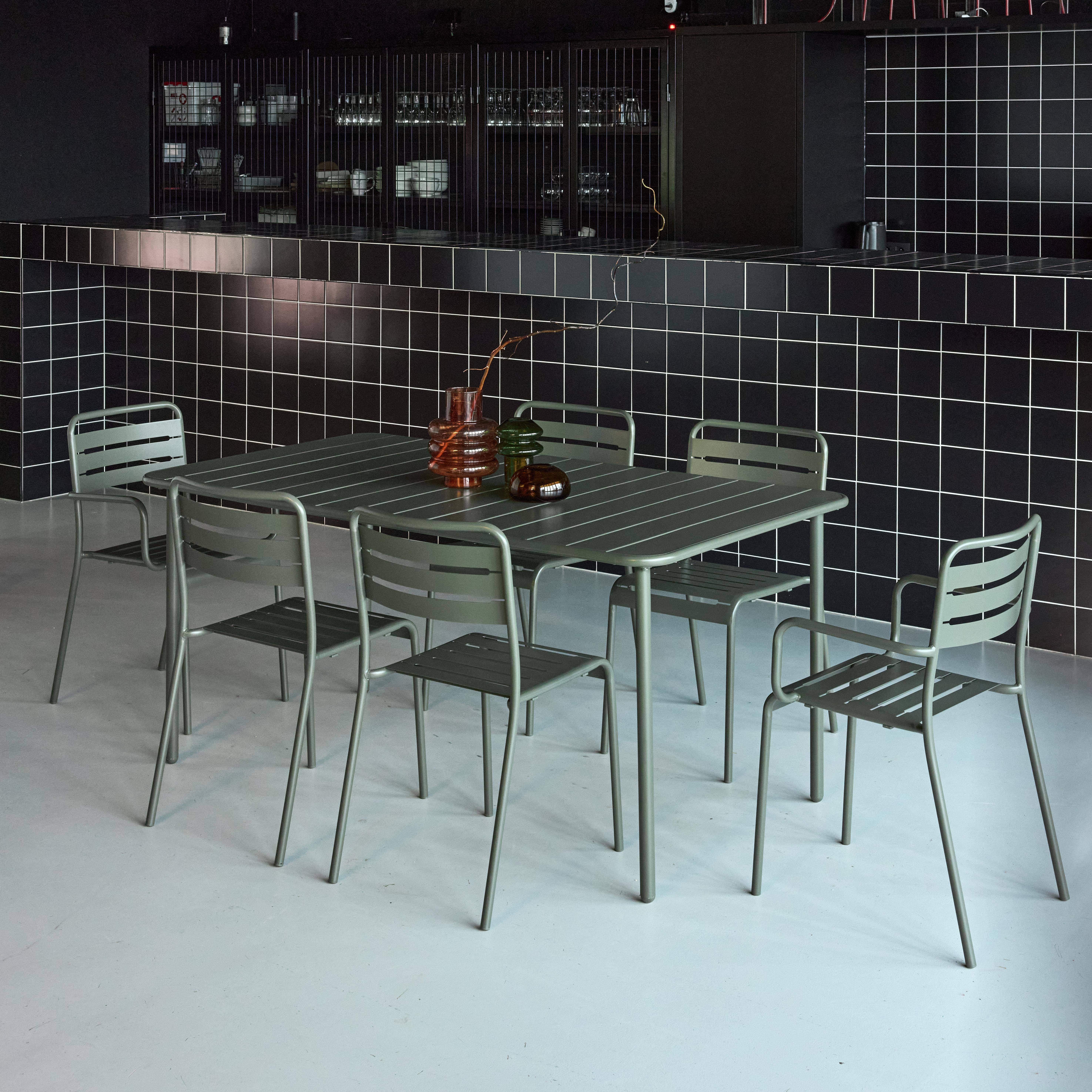 Tavolo da giardino in metallo, 2 poltrone e 4 sedie, Amelia, Verde kaki, 160x90x72.5 cm Photo2