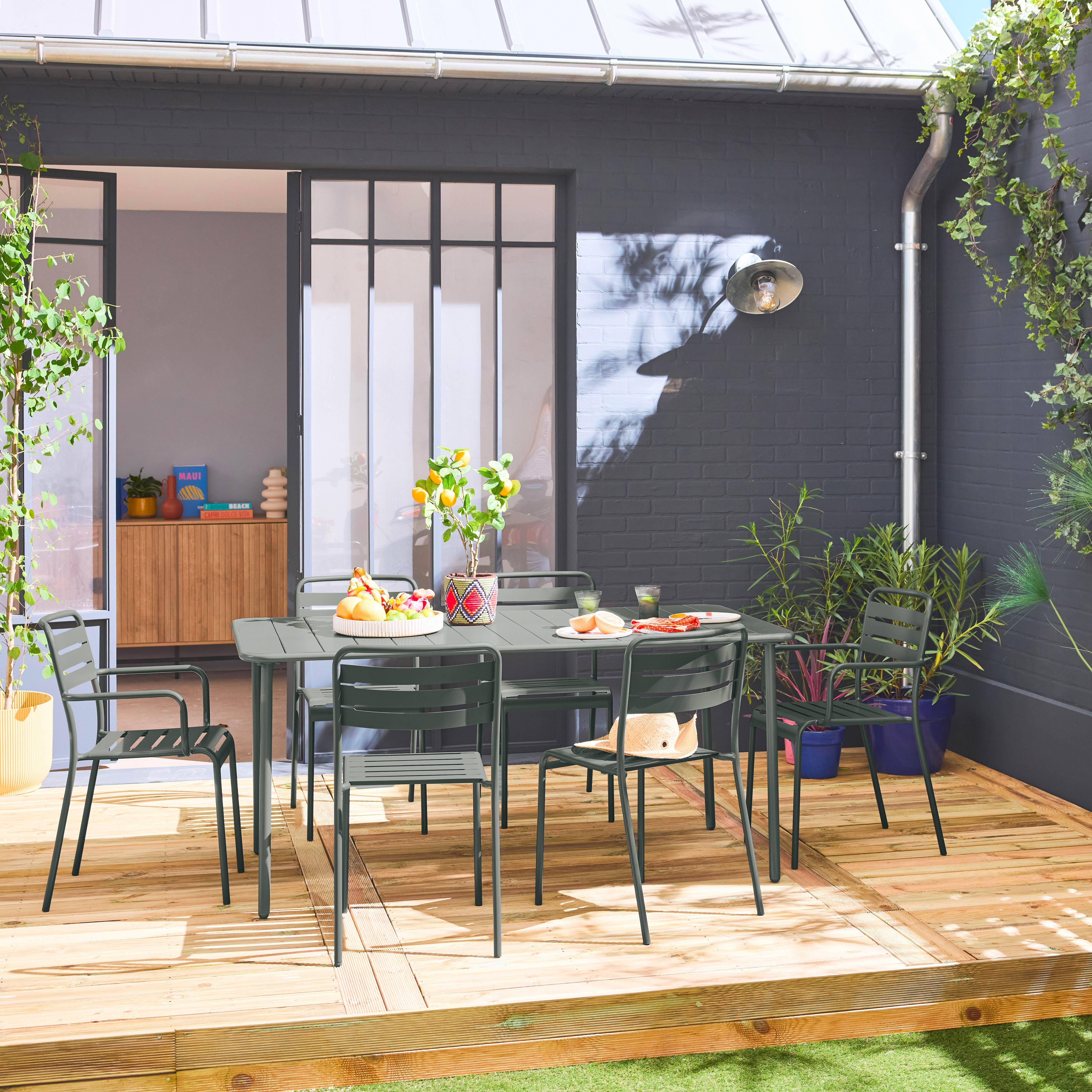 6-seater metal garden table with 2 armchairs and 4 chairs, Amelia, Khaki Green, 160x90x72.5 cm Photo1