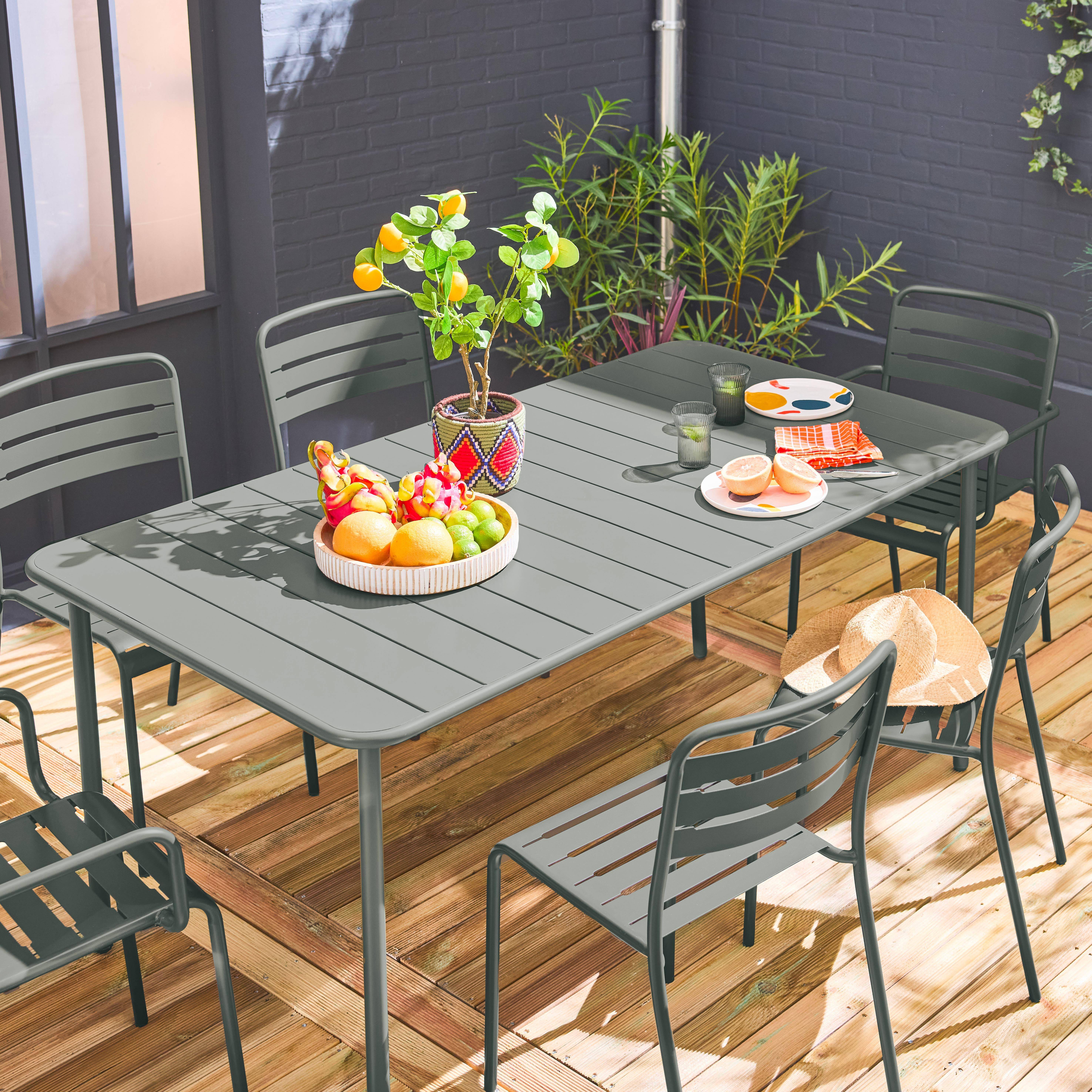 6-seater metal garden table with 2 armchairs and 4 chairs, Amelia, Khaki Green, 160x90x72.5 cm Photo2