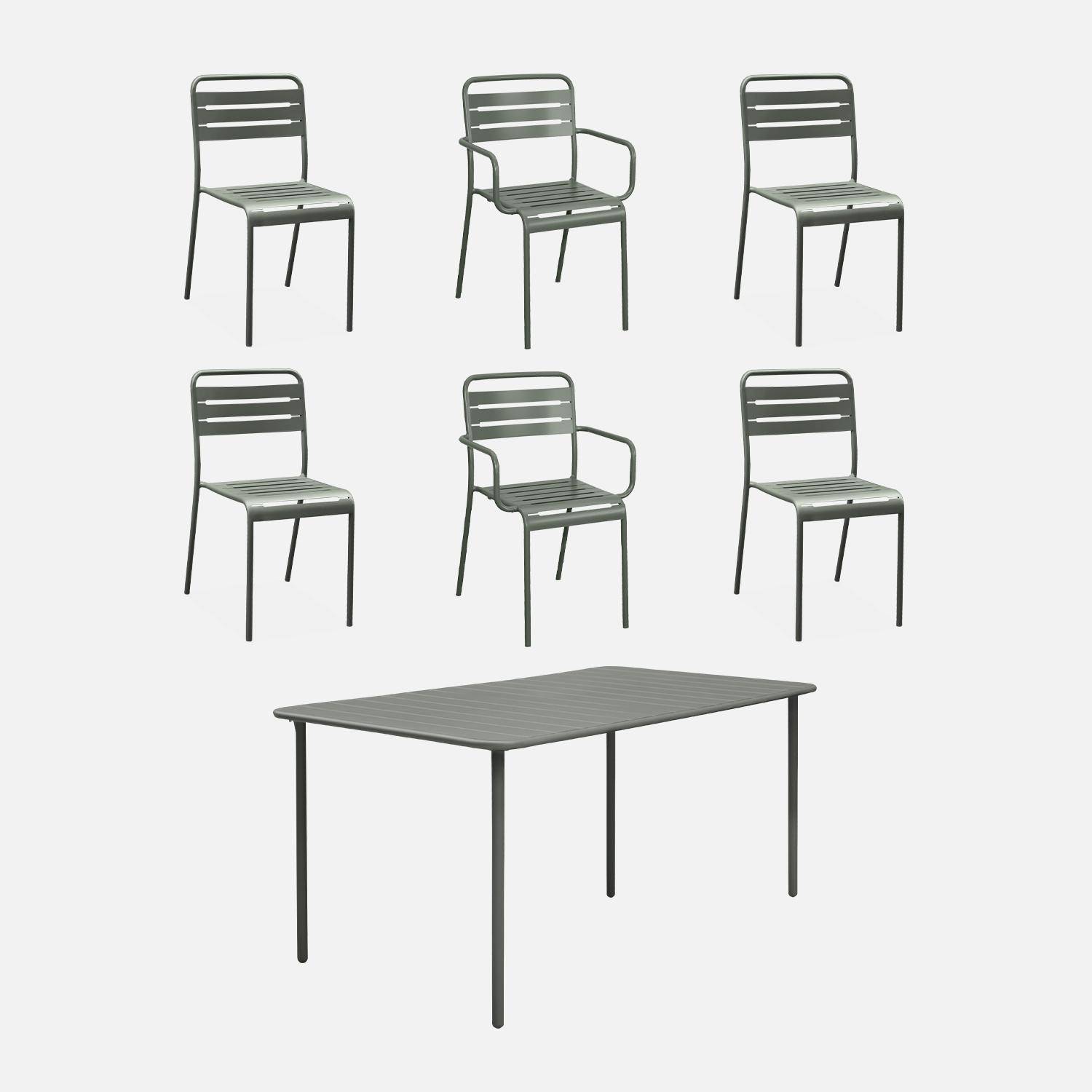 Table de jardin métal + 2 fauteuils et 4 chaises, kaki, acier traitement anti rouille,sweeek,Photo1