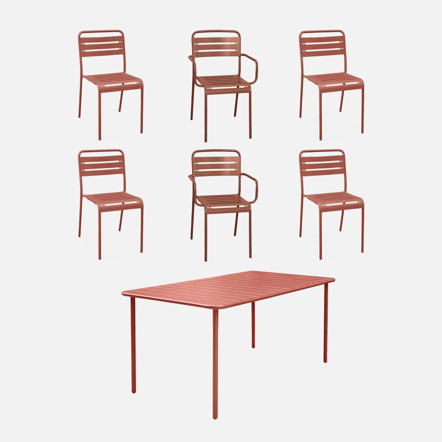 Table de jardin métal + 2 fauteuils et 4 chaises, terracotta, acier traitement anti rouille Photo1
