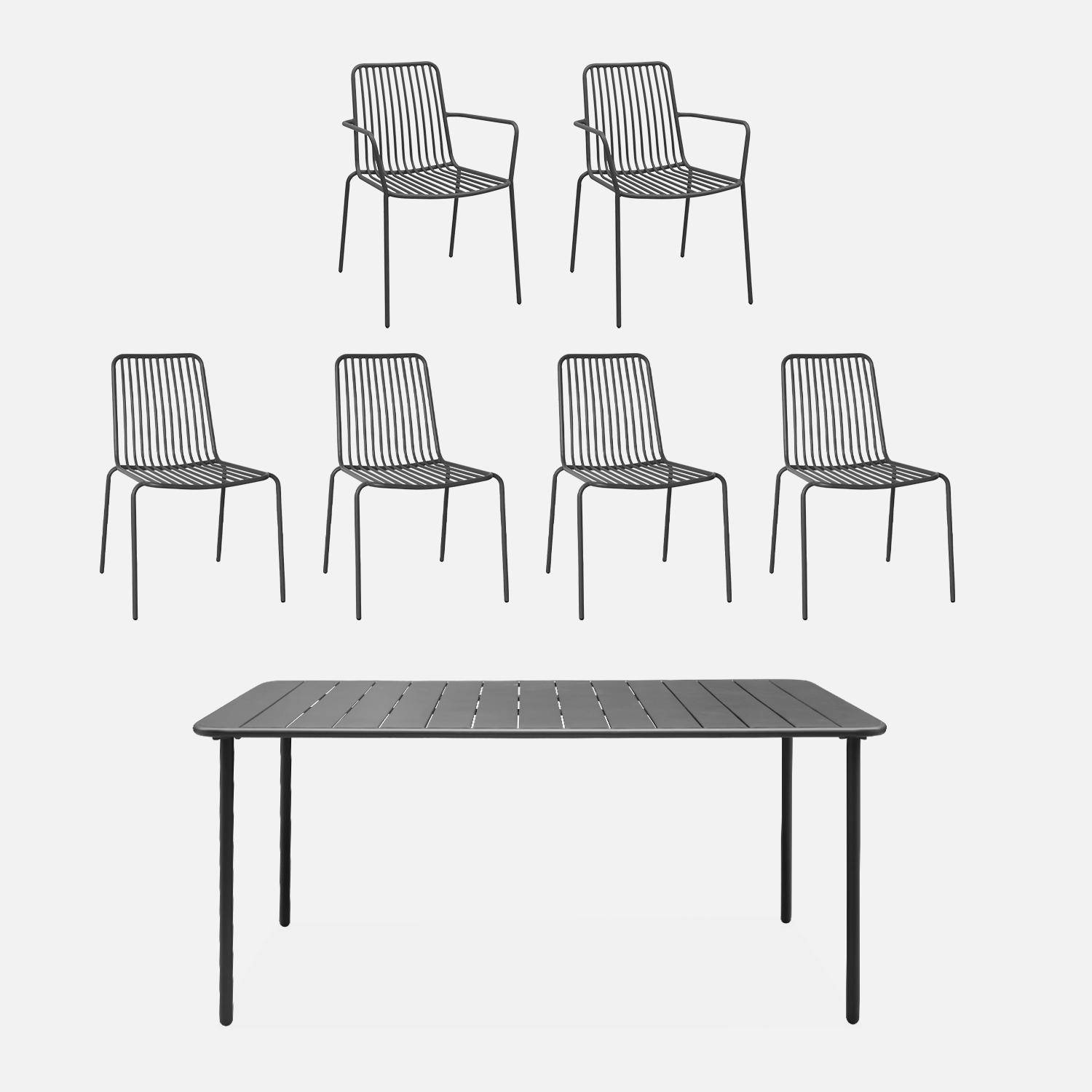 Table de jardin métal + 4 chaises et 2 fauteuils anthracite  Photo1