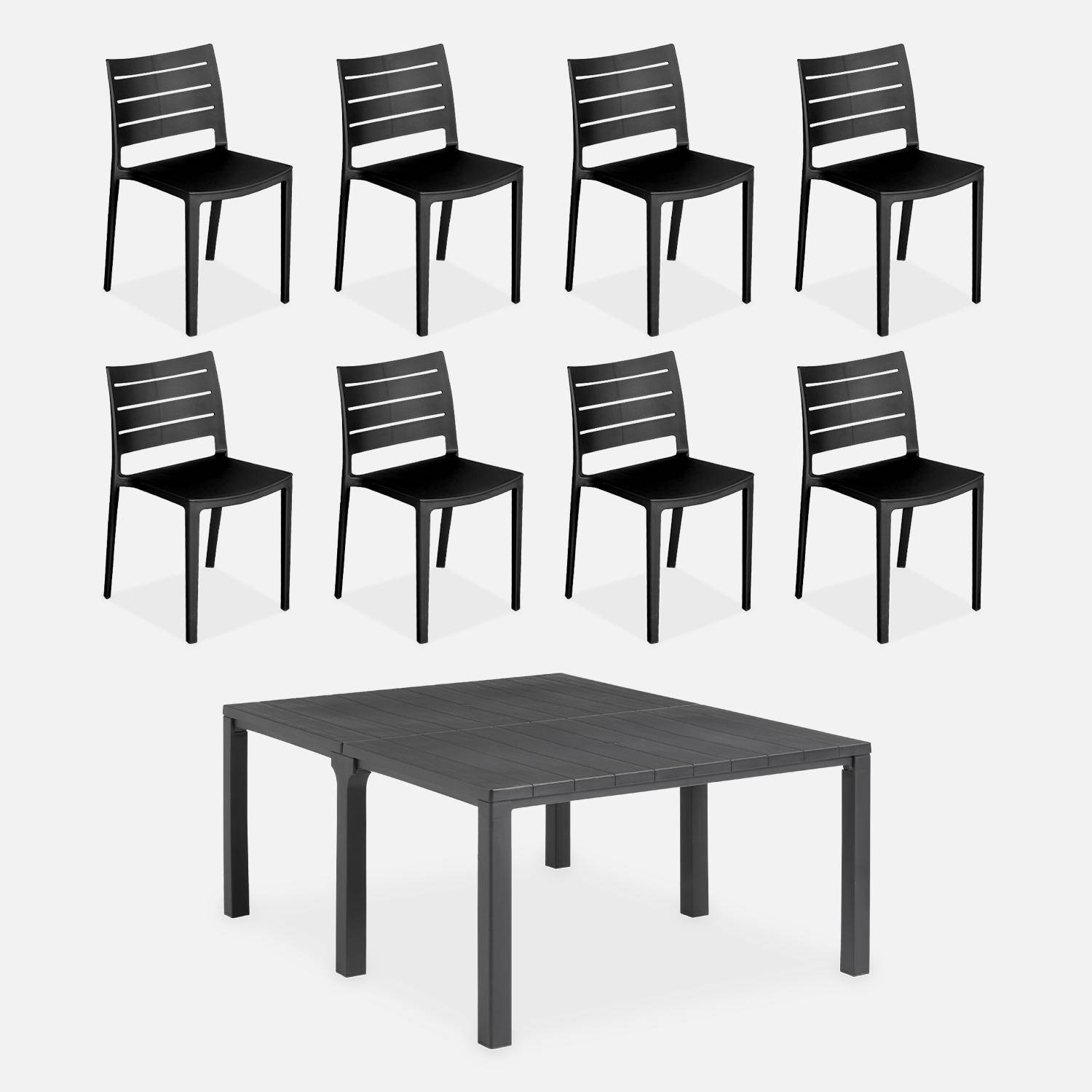 Table de jardin modulable 3 en 1 résine de synthèse + 8 chaises empilables ,sweeek,Photo1