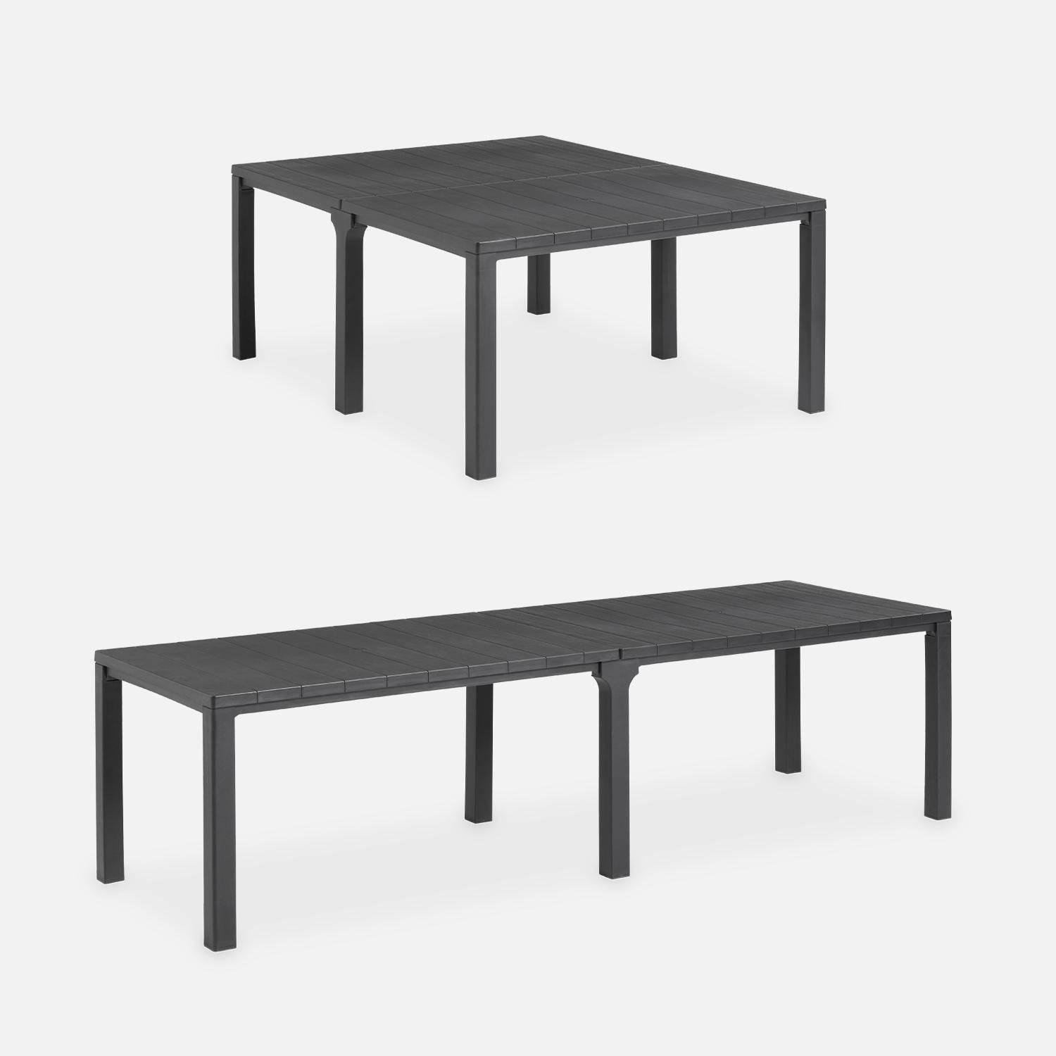 Table de jardin rectangulaire 3 en 1 en résine de synthèse graphite + 8 fauteuils empilables ,sweeek,Photo2