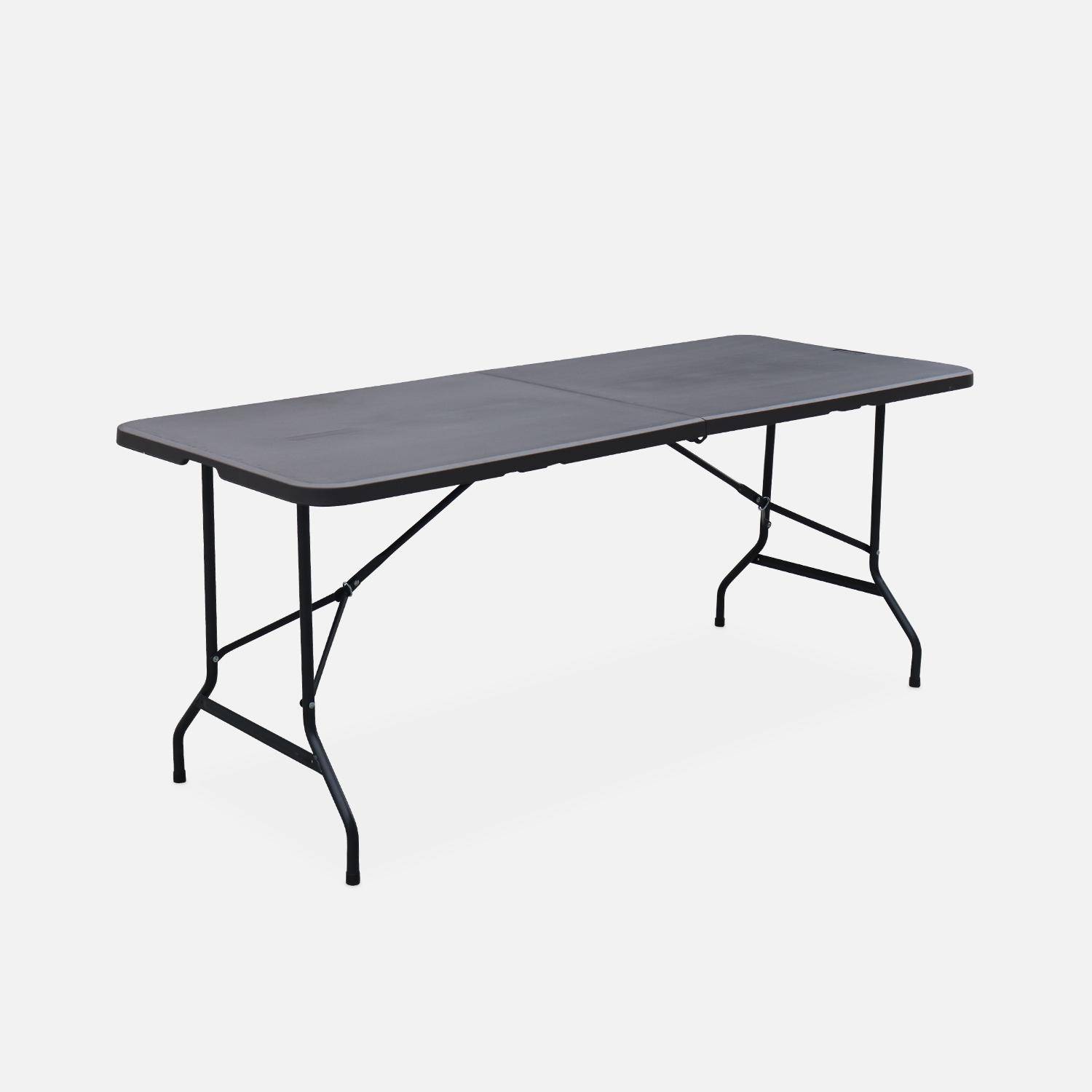 Set of 2 folding plastic reception tables with 12 chairs, Fiesta, Charcoal Grey,sweeek,Photo2