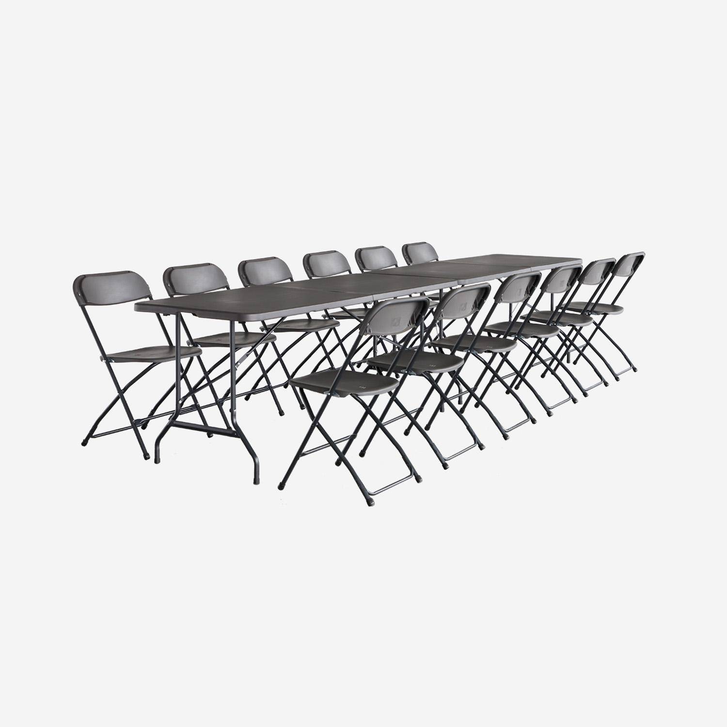 Lot de 2 tables de réception pliables en plastique gris 180cm + 12 chaises d'appoint, table de camping  Photo4