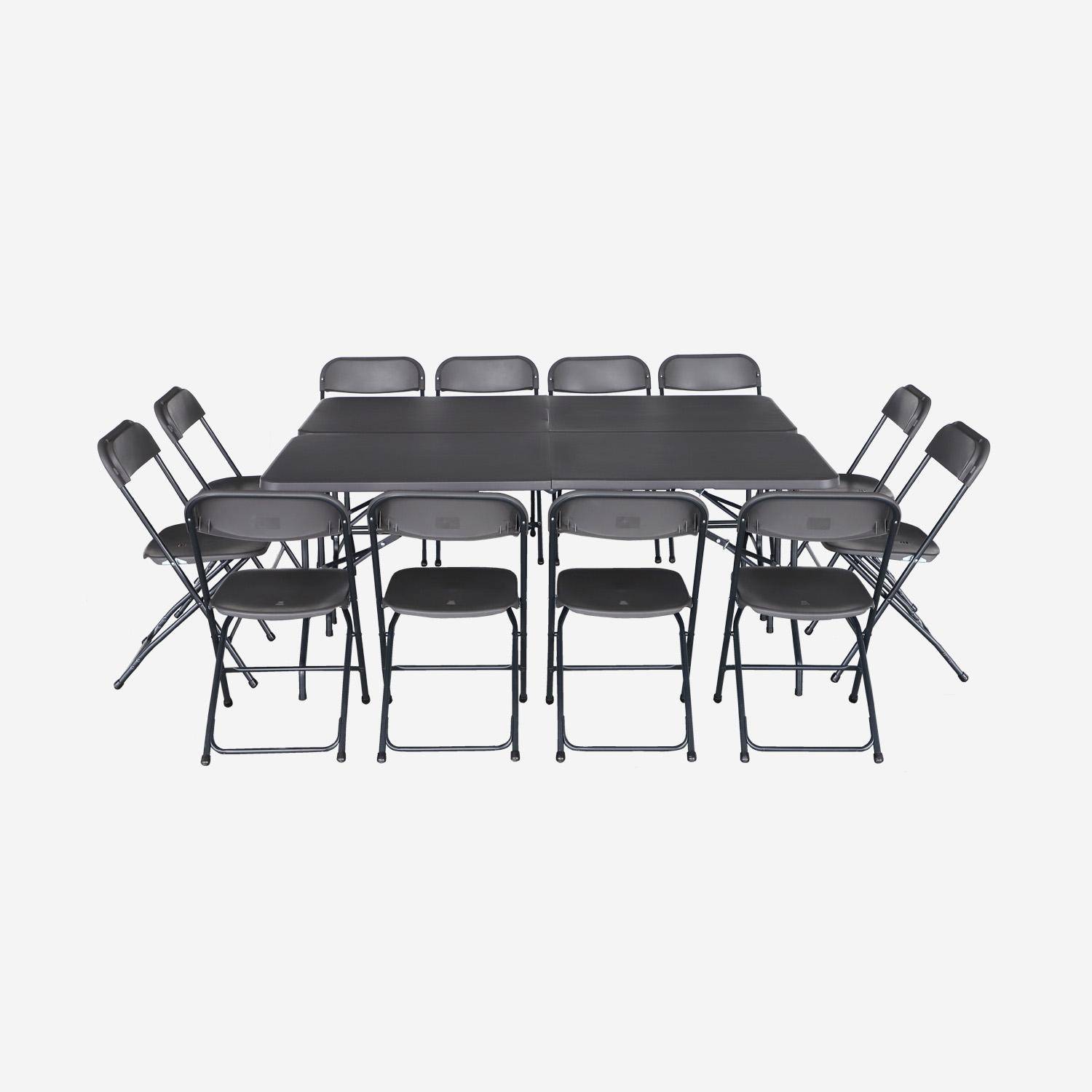 Lot de 2 tables de réception pliables en plastique gris 180cm + 12 chaises d'appoint, table de camping  Photo5