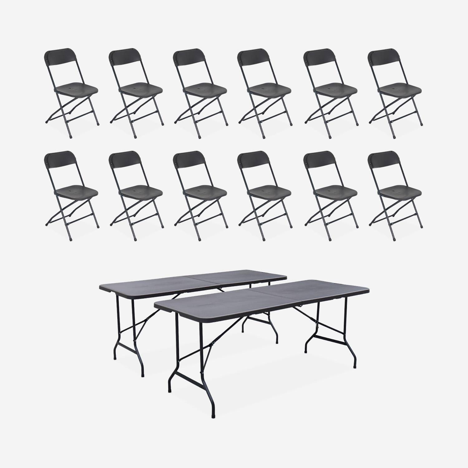 Lot de 2 tables de réception pliables en plastique gris 180cm + 12 chaises d'appoint, table de camping  Photo6