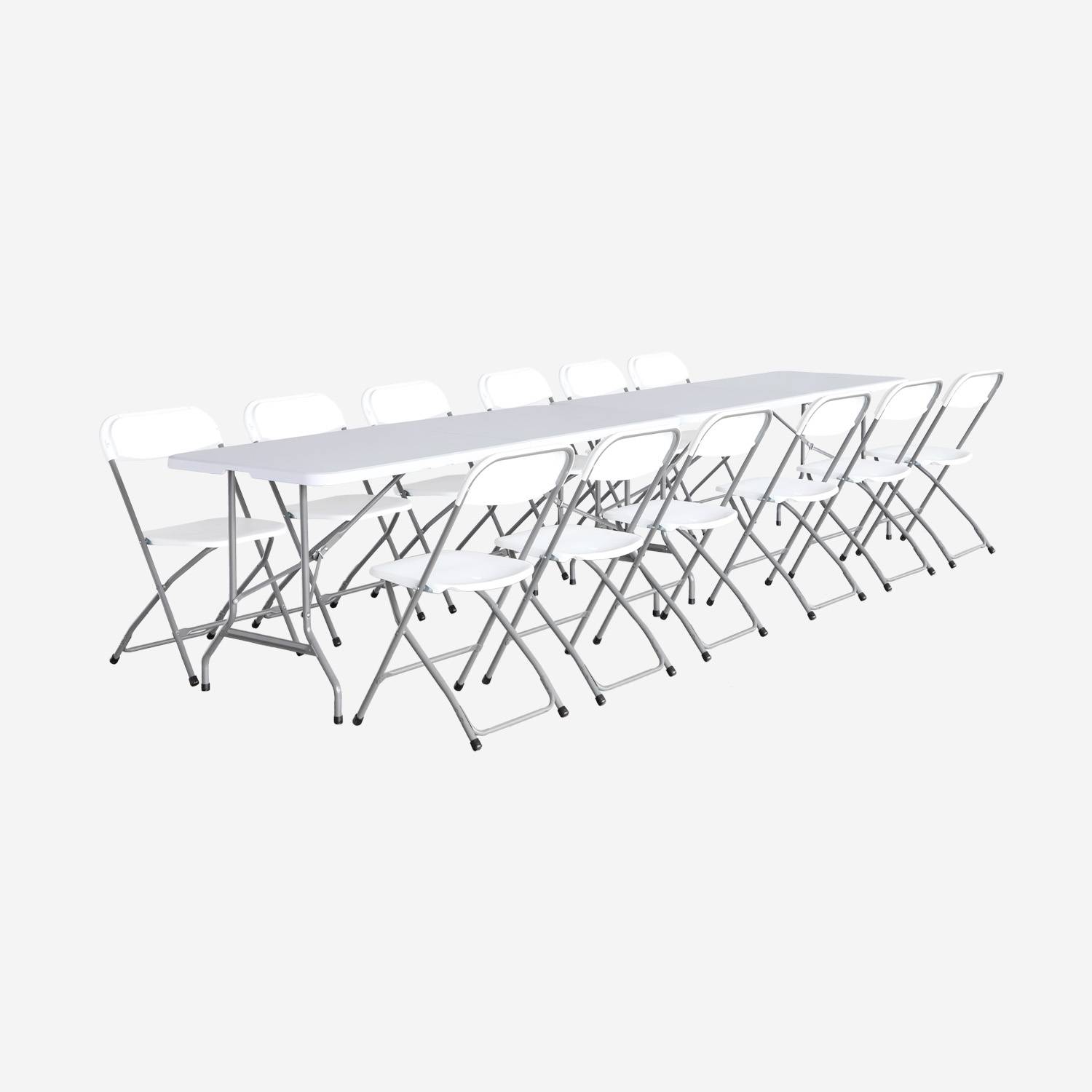 2 witte klapbare receptietafels + 12 stoelen