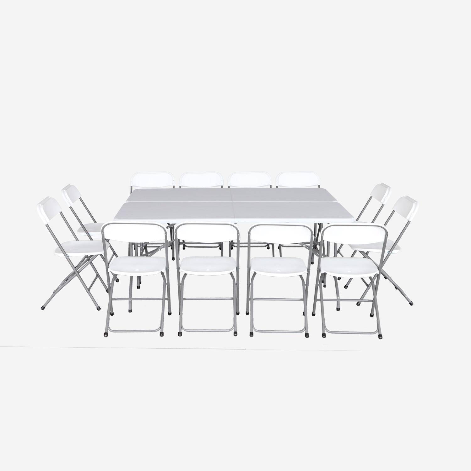 Lot de 2 tables de réception pliables en plastique blanc 180cm + 12 chaises d'appoint, table de camping  Photo5