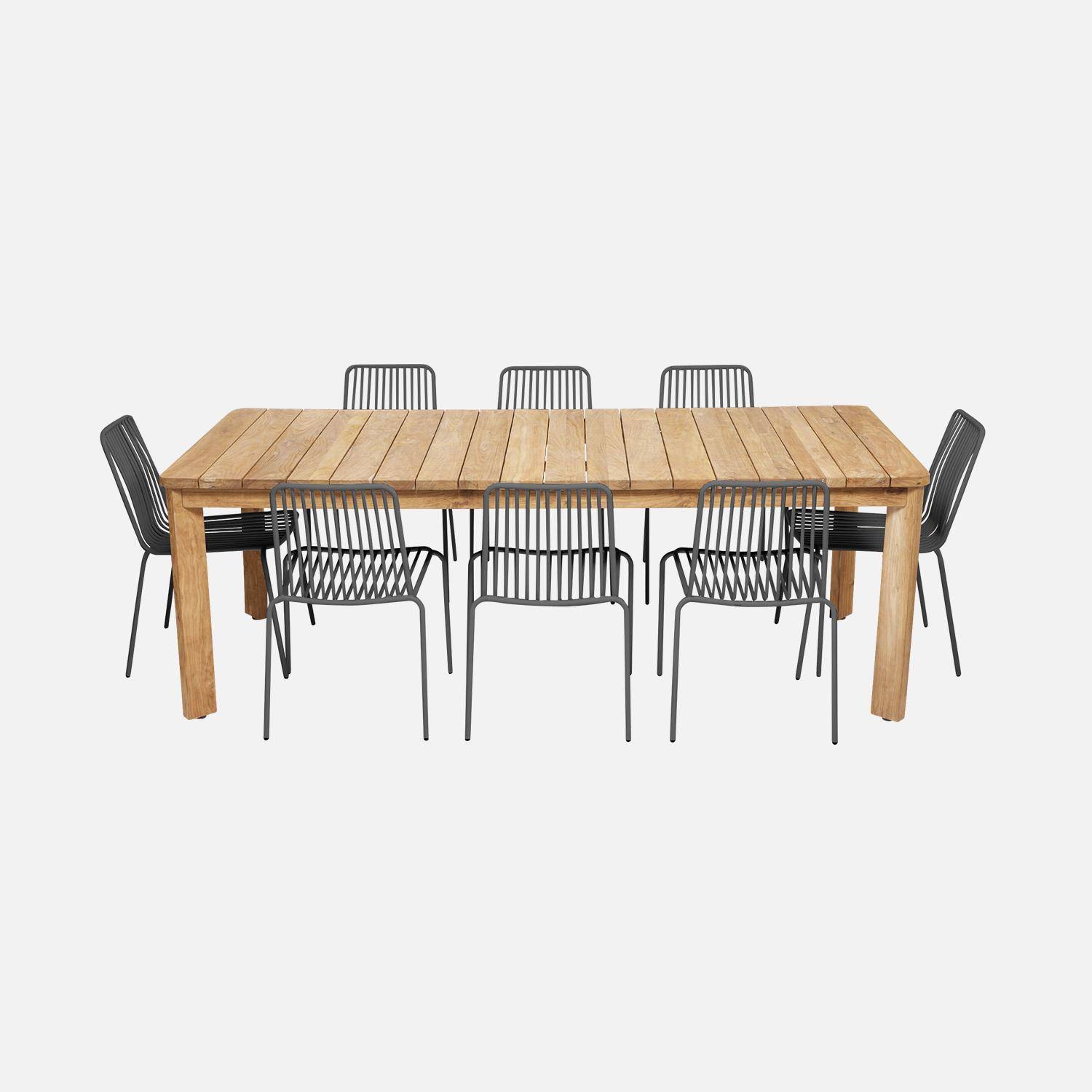 220cm gerecycled teak binnen/buiten tafel + 8 antraciet metalen fauteuils,sweeek,Photo4