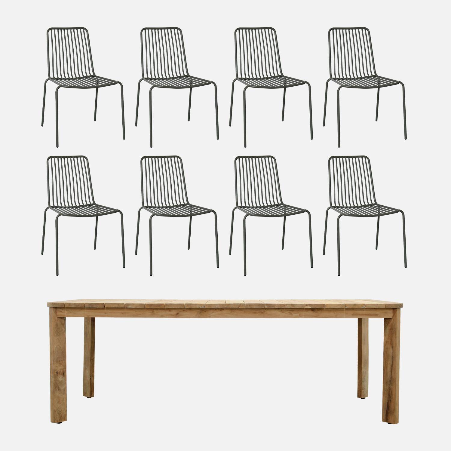 Table intérieur/extérieur en teck recyclé 220cm + 8 chaises en métal anthracite  Photo1