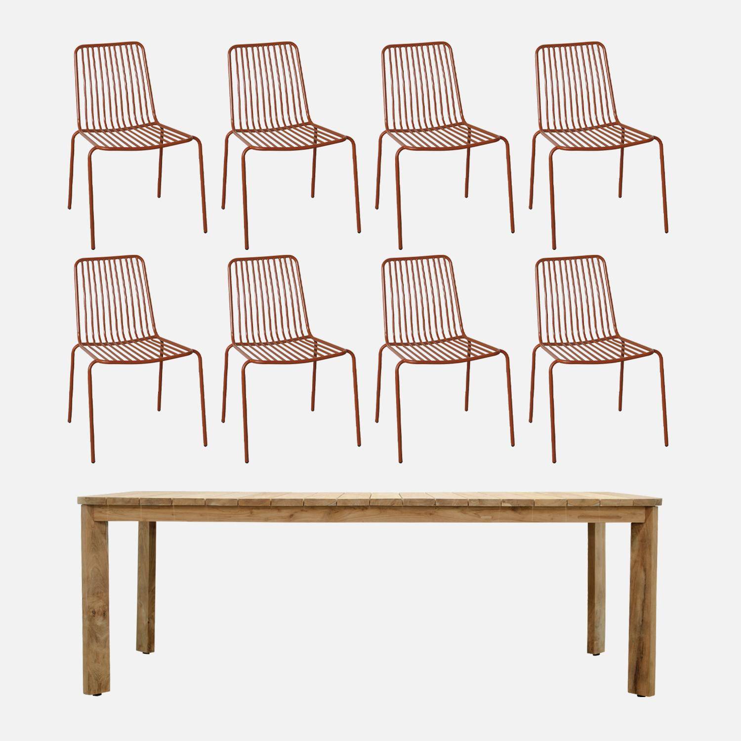 Table intérieur/extérieur en teck recyclé 220cm + 8 chaises en métal terracotta ,sweeek,Photo1