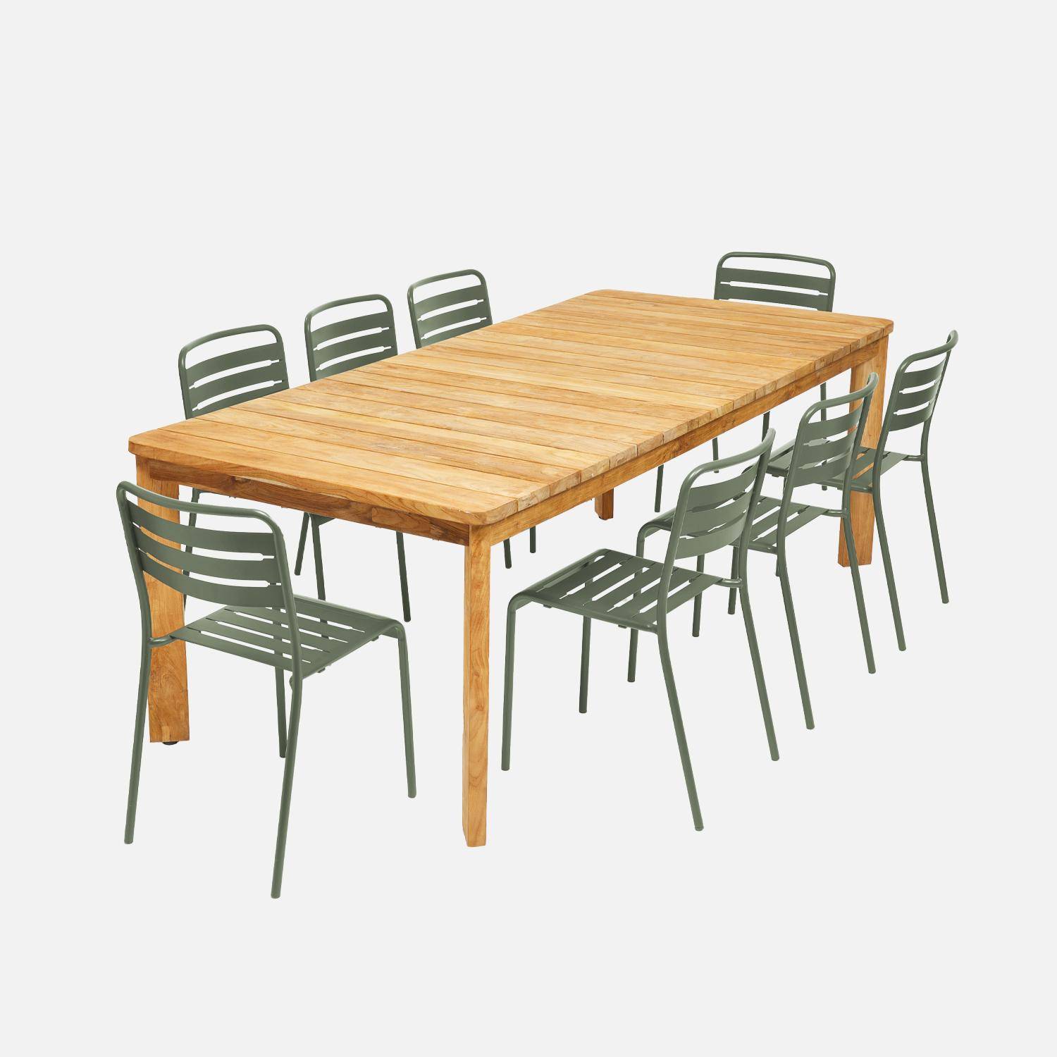 220cm gerecycled teak binnen/buiten tafel + 8 savannah metalen stoelen Photo1