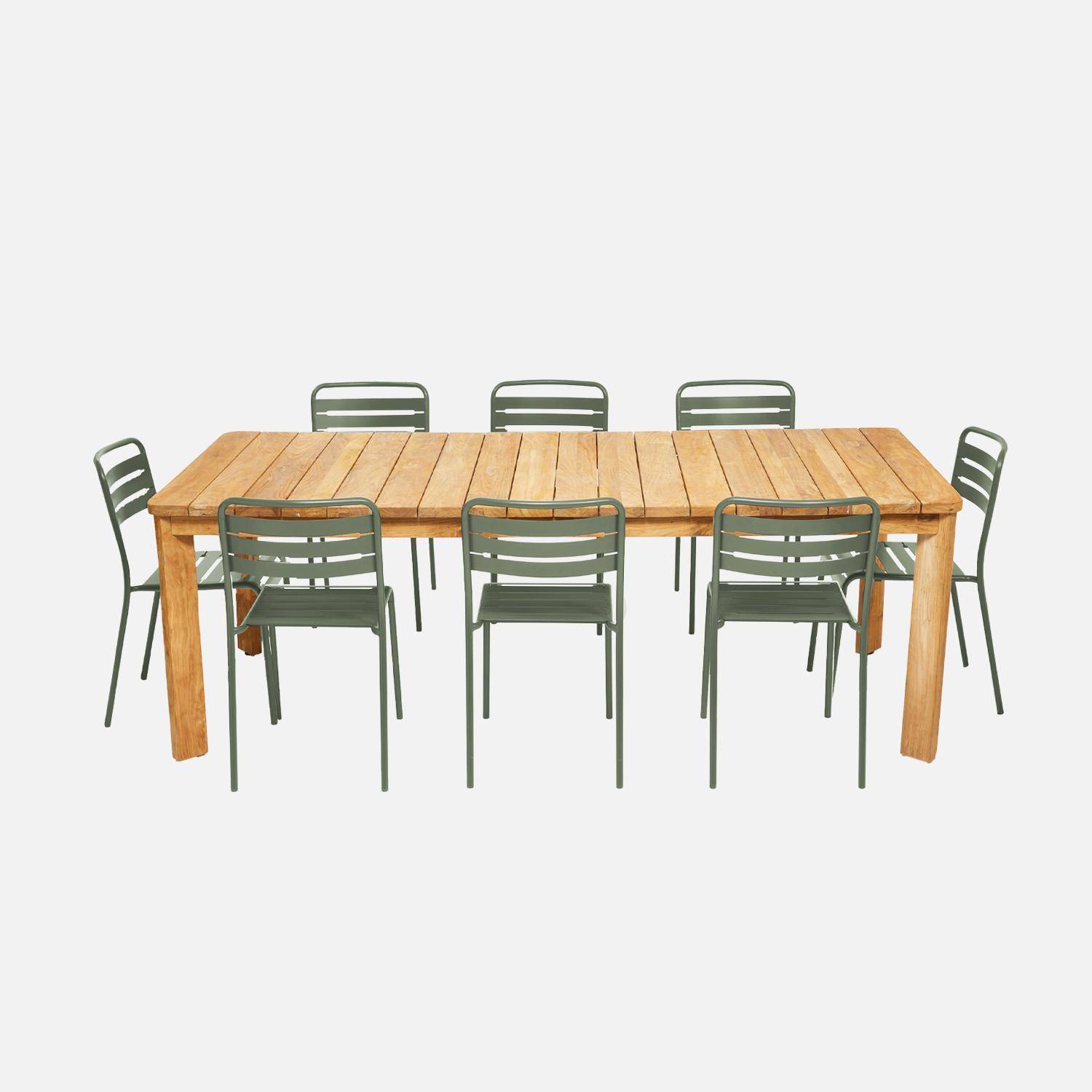 220cm gerecycled teak binnen/buiten tafel + 8 savannah metalen stoelen Photo2