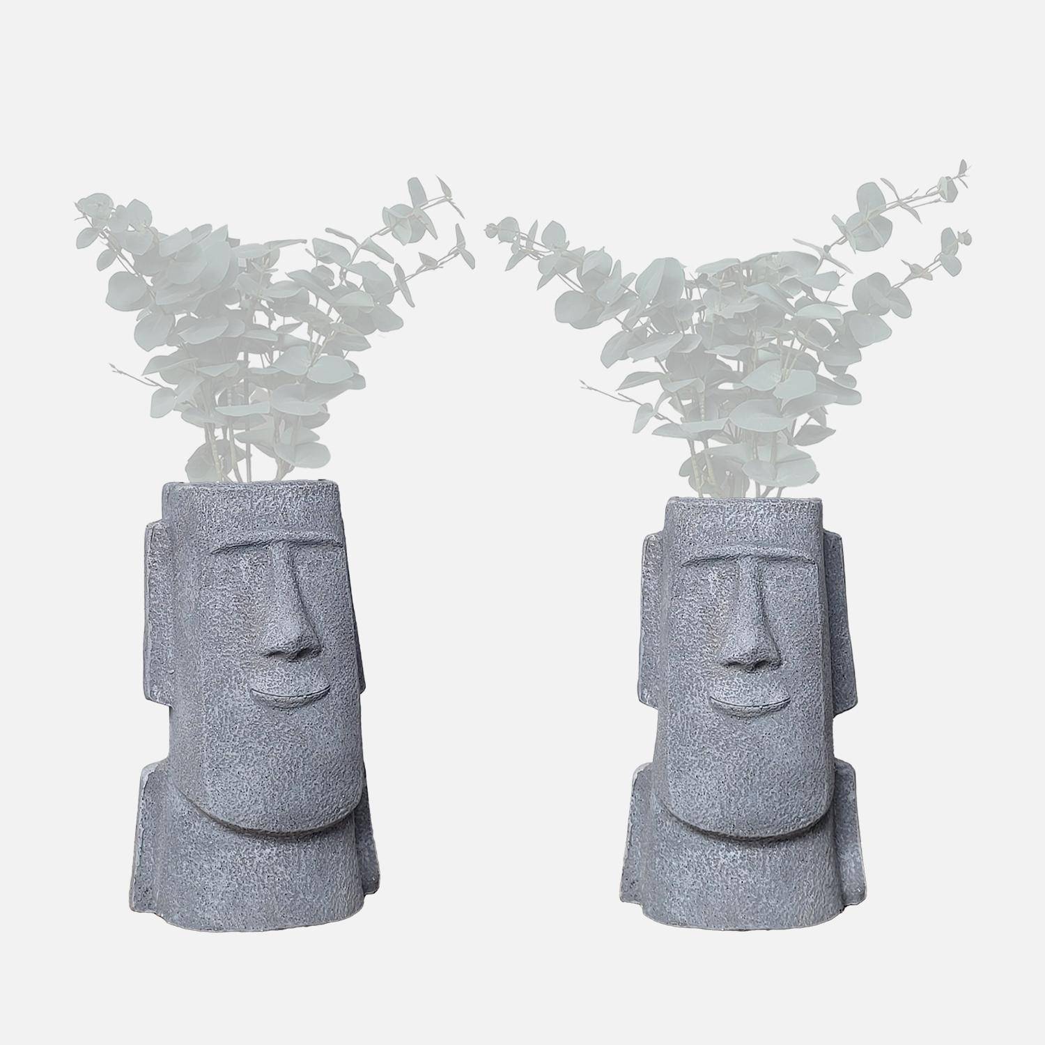 Lot de 2 cache-pots figurine Aztèque, porte plante statuette en magnesia H42,5cm Photo1